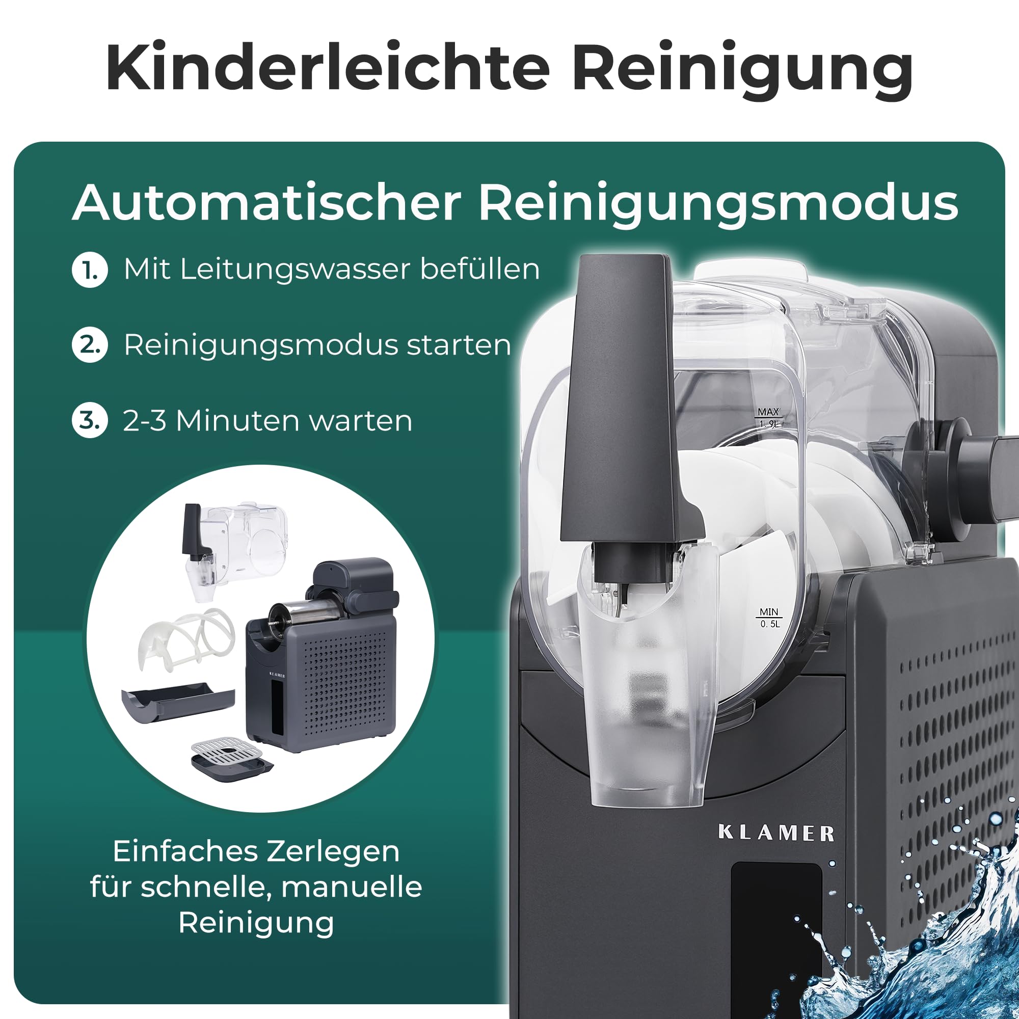 KLAMER Slush Maschine 2,6L mit 5 Programmen Turbo Freeze digitales Rezeptbuch
