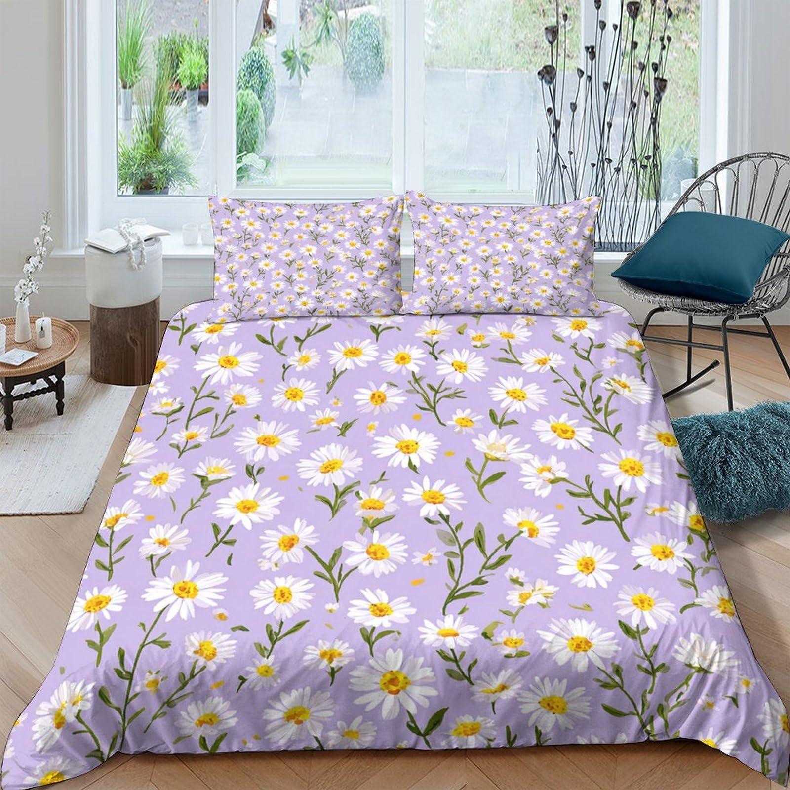 Ctjqhvkz Style-5 3D Printed Daisy Bloom Fitted Sheet Microfiber Soft Floral Meadow Bed Cover Non-Slip Bedroom Decor For Home Guest Room Single（135X200cm）