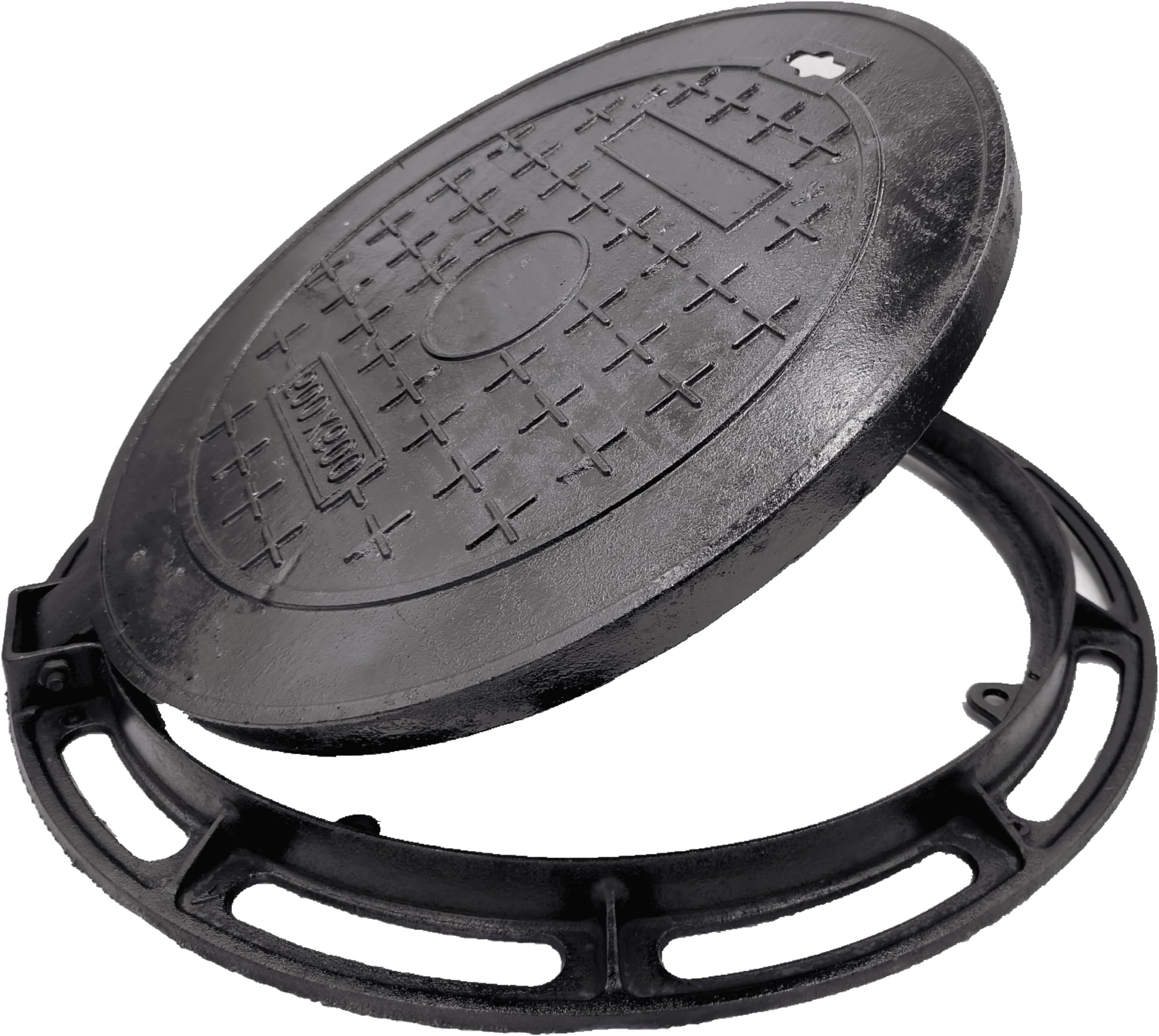 24 In Cast Iron Manhole Cover and Frame for 24" Corrugated Pipe, B Class 28100 lbs Heavy-Duty Driveway Septic Tank Lid with Base, Round Black Anti-Slip Inspection Well Cover (True 23.6" ID)