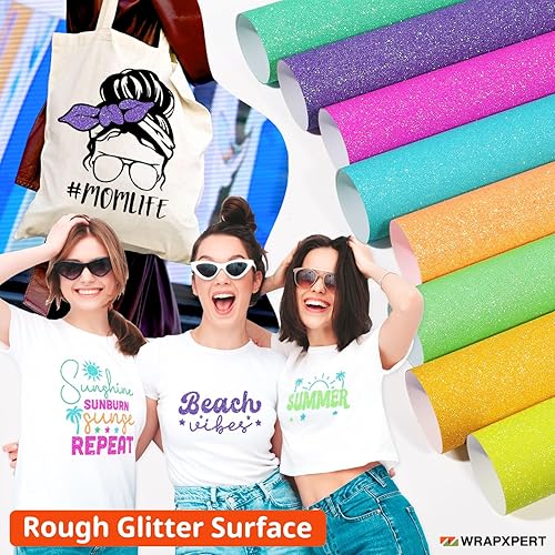 Miniatura 46 de WRAPXPERT Rollo de vinilo de transferencia de calor HTV con purpurina de cobre, vinilos HTV holográficos con purpurina, vinilo para planchar