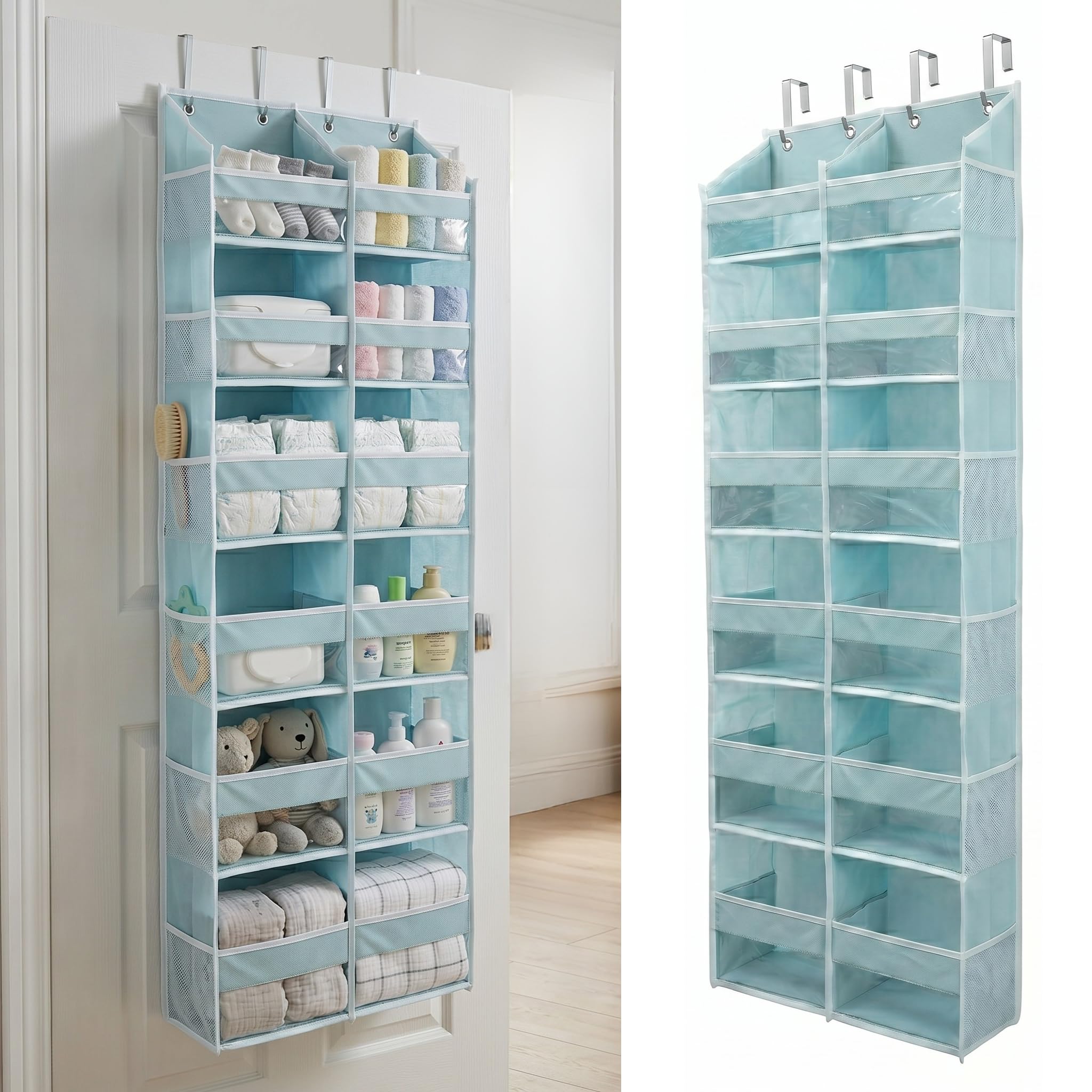 Homelux Theory Baby Blue Heavy Duty Over The Door Organizer - Extra Wide Closet Organizers And Storage, Hanging Storage Door For Bedroom & Baby Nursery, 1Pc