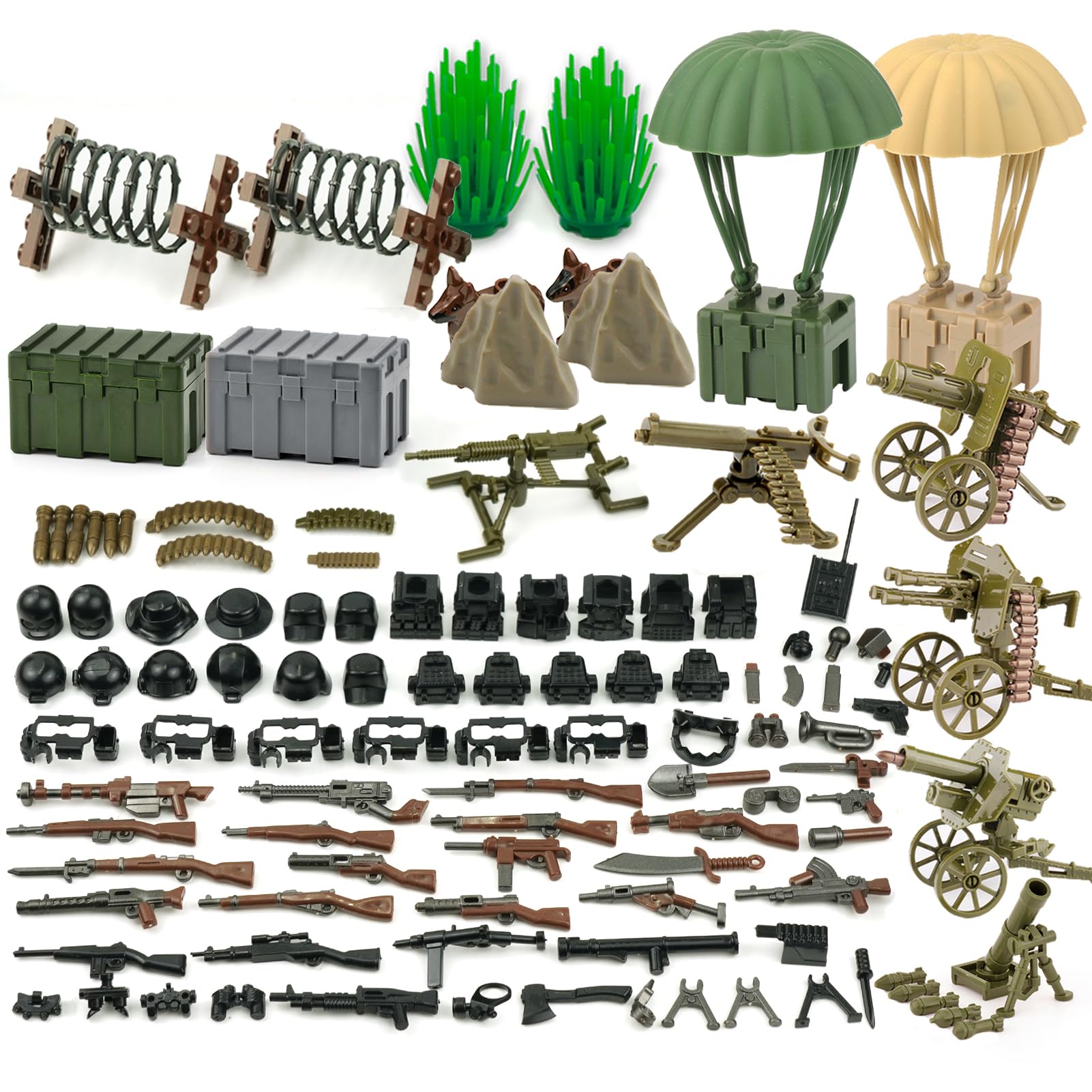 Pamvava Military Weapons Pack, WW2 Army Gear Kit Bricks Accessories Set, SWAT Building Blocks Parts for Soldier Figures, Compatible with Major Brands