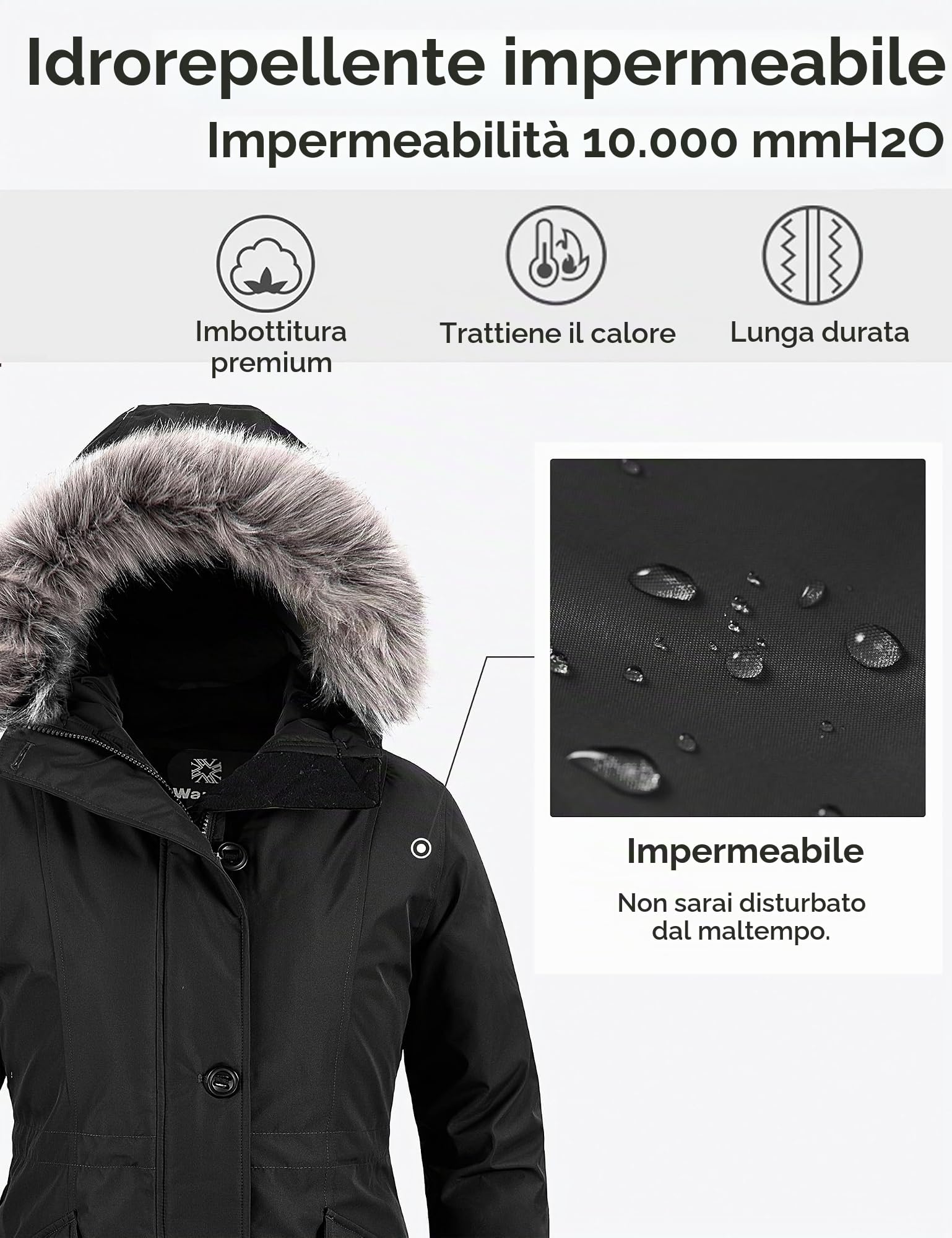 Wantdo Cappotto Caldo Lungo Invernale Parka con Cappuccio in Pelliccia Sintetica Antivento Giacca Slim Fit Idrorepellente Giubbotto Casual Outdoor Donna