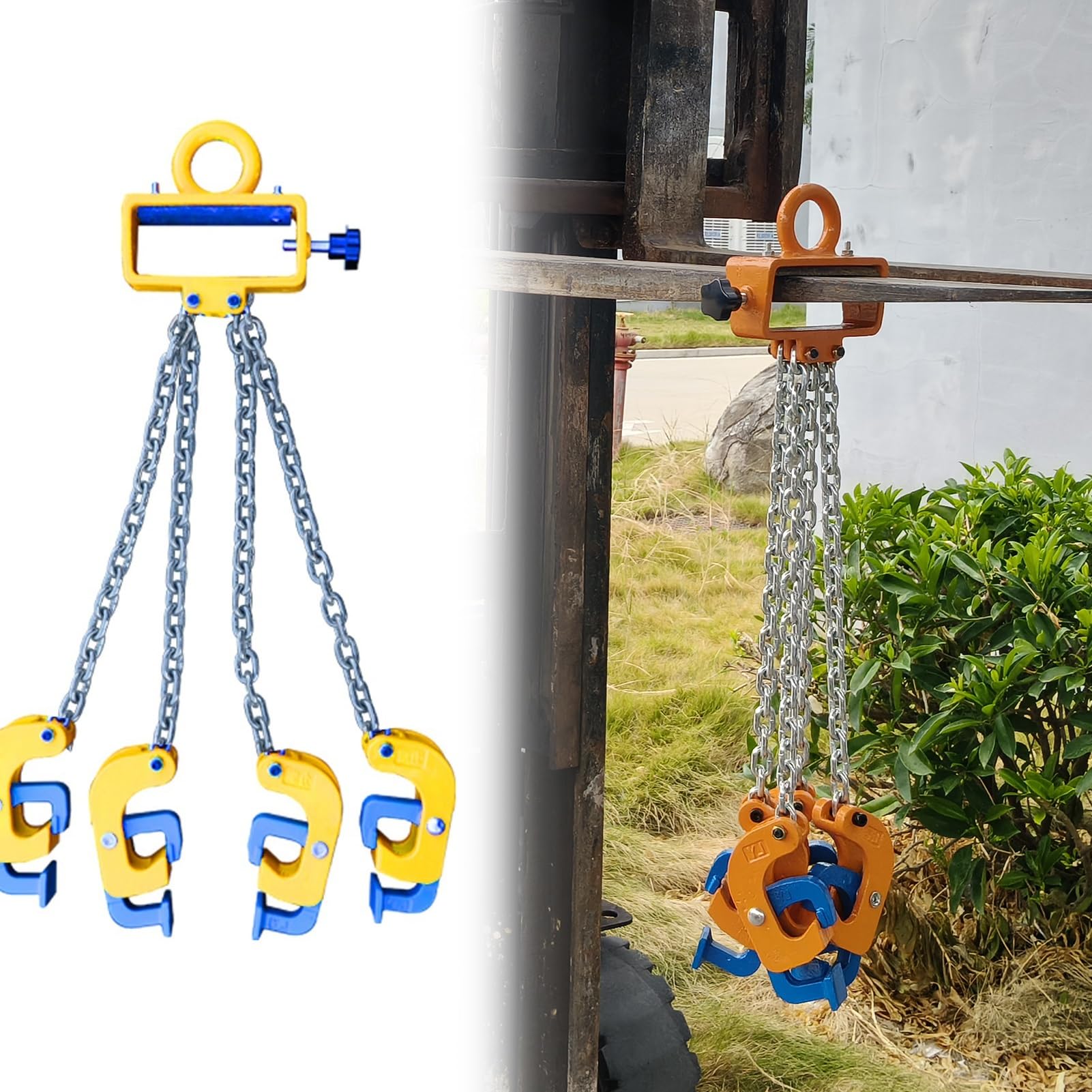 Sollevatore per carrelli elevatori pesanti, attrezzatura per la movimentazione del morsetto del barilotto industriale, pinze per imbracatura a catena di sollevamento per fusti in acciaio e plastica