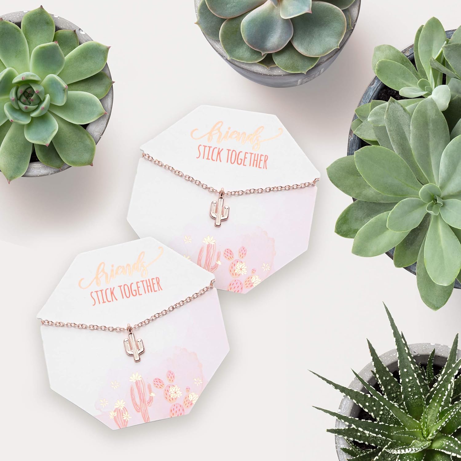 Friendship Jewelry I Cactus Necklaces I Bridesmaid Gifts I Rose Gold Plated I 6 Pack