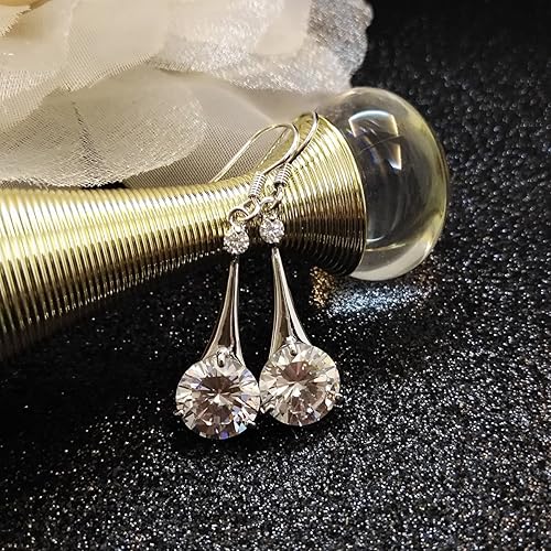 Miniatura 5 de SBLING Aretes de gota chapados en platino o chapado en oro de 18 quilates, con circonita cúbica, regalos para mujeres y niñas, Cristal, Circonia