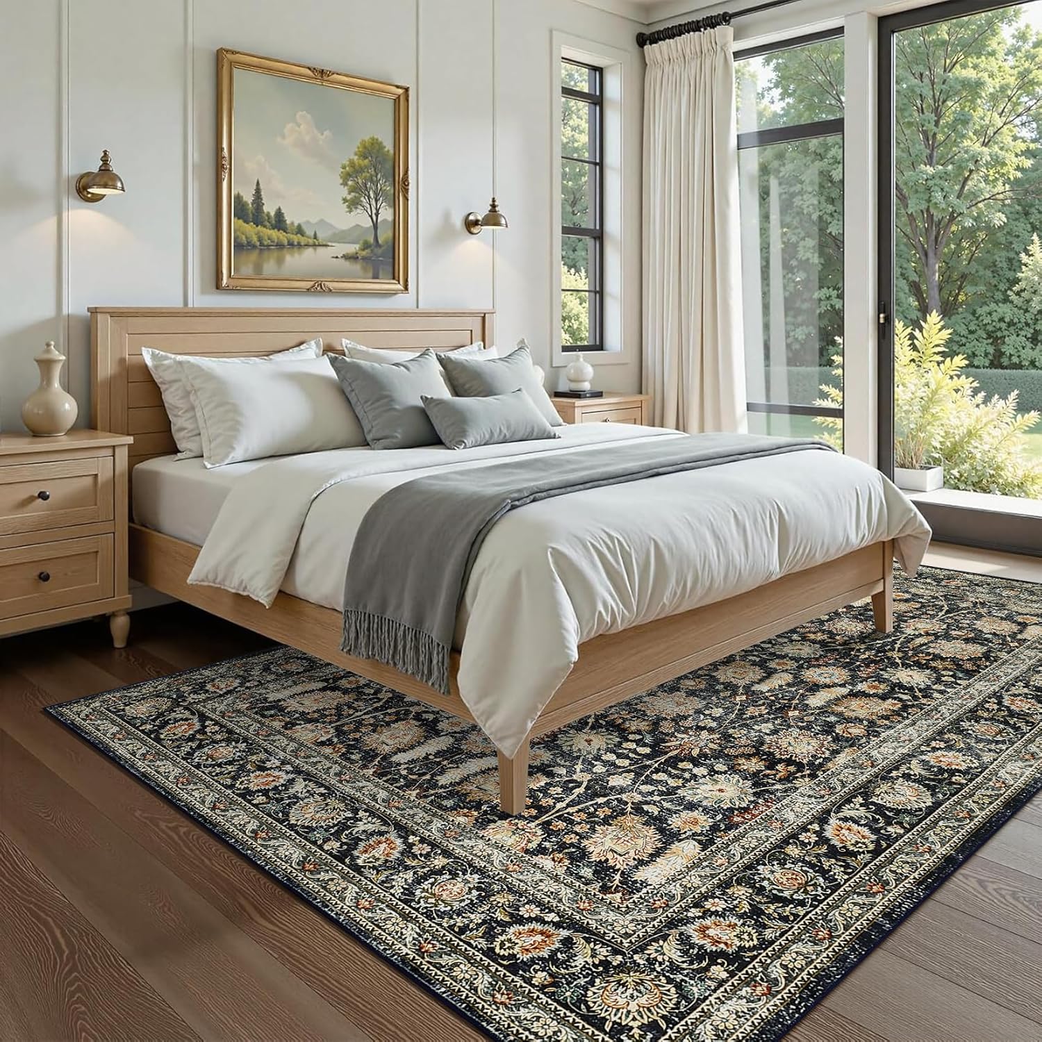 Garvee 6x9 Washable Rugs for Living Room - Stain Resistant, Non-Slip, Pastel Oriental Rugs for Bedroom, Dining Room, Kitchen. Blue