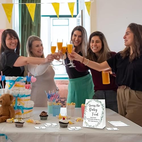 Miniatura 5 de Juego de fiesta de baby shower de arco iris, 1 letrero de pie con 25 tarjetas de respuesta y 6 tarjetas de números, suministros de decoración de