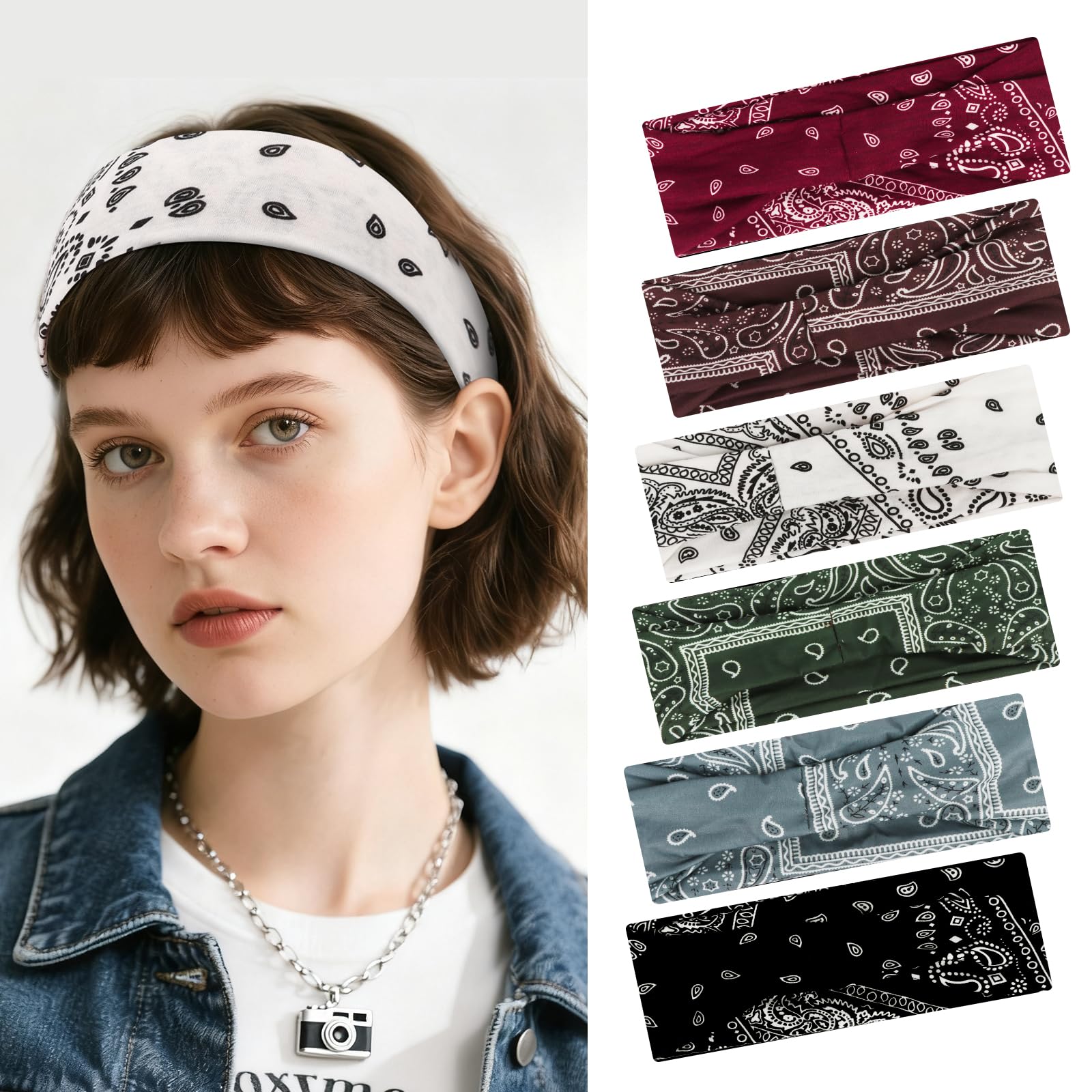 Esitrormi 6 Stück Boho Haarband Damen, Elastische Haarreifen mit Bohemian-Mustern, Mode Haarschmuck für Alltag & Party