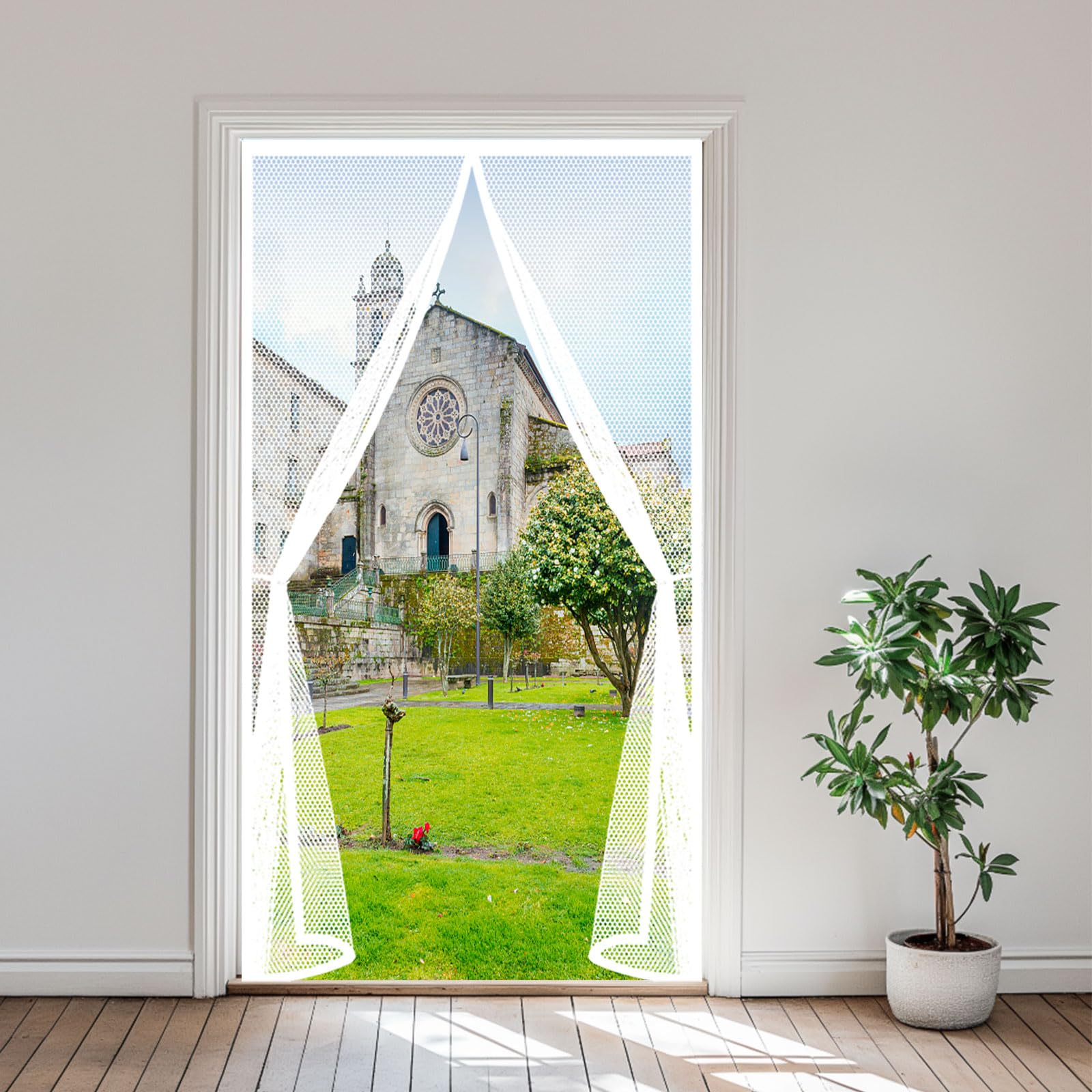 Magnetic Screen Door 84 x 285 cm Powerful Magnets and Full Frame Magic Tape Heavy Duty Bug Mesh Curtain Hands Free No Drill Installation for Patio Bedroom Sliding Kitchen, White