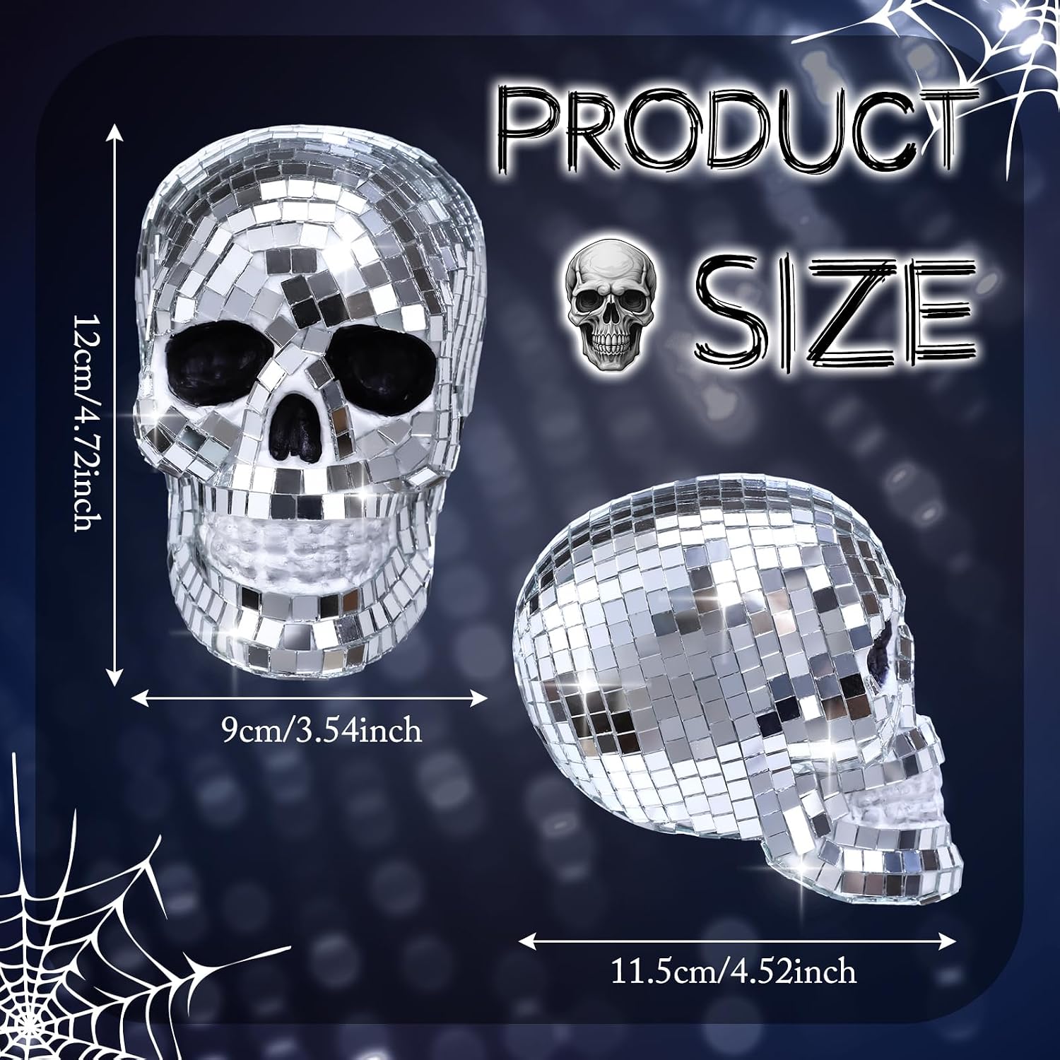 WinnerWhy 2 Pcs 3D Disco Skull Decorations, Mirror Ball Skeleton Head image 2