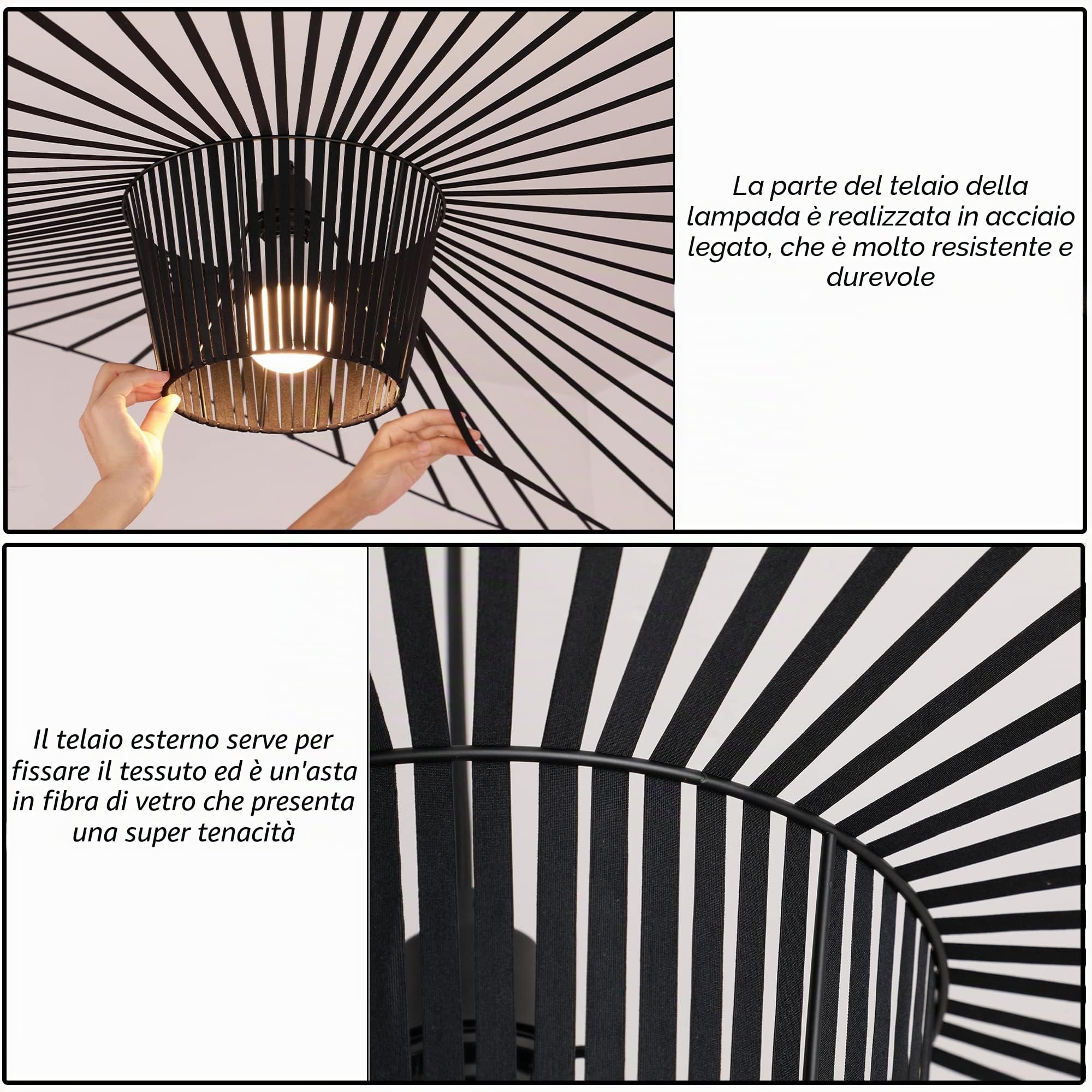 Lampadario a Sospensione Nero Lampadari Moderni Applica a Camera Da Letto, Soggiorno, Cucina, E27 Base, Massima Potenza 42W (120 CM)