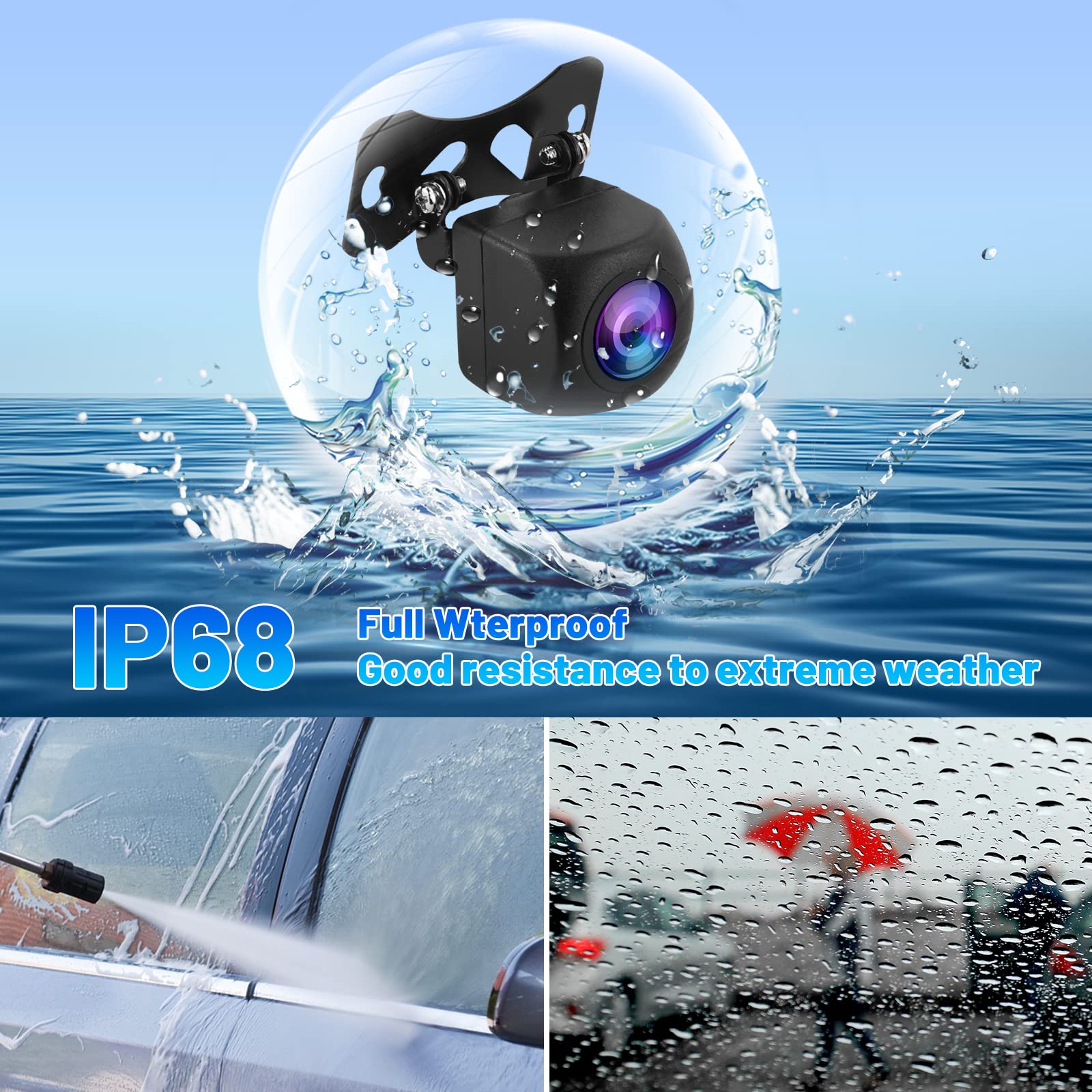 Hikity AHD Cámara de Visión Trasera Universal para Automóvil, IP68 Impermeable Visión Nocturna Cámara de Marcha Atrás a Prueba de Coche Gran Angular 170° Cámara Trasera con Cable AV 12V
