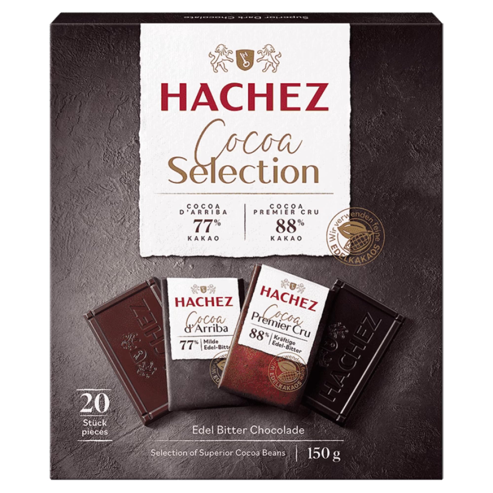 usy Bundle für Hachez Schokolade Cocoa Selection Täfelchen Mix VPE (5x150g Karton) + usy Block
