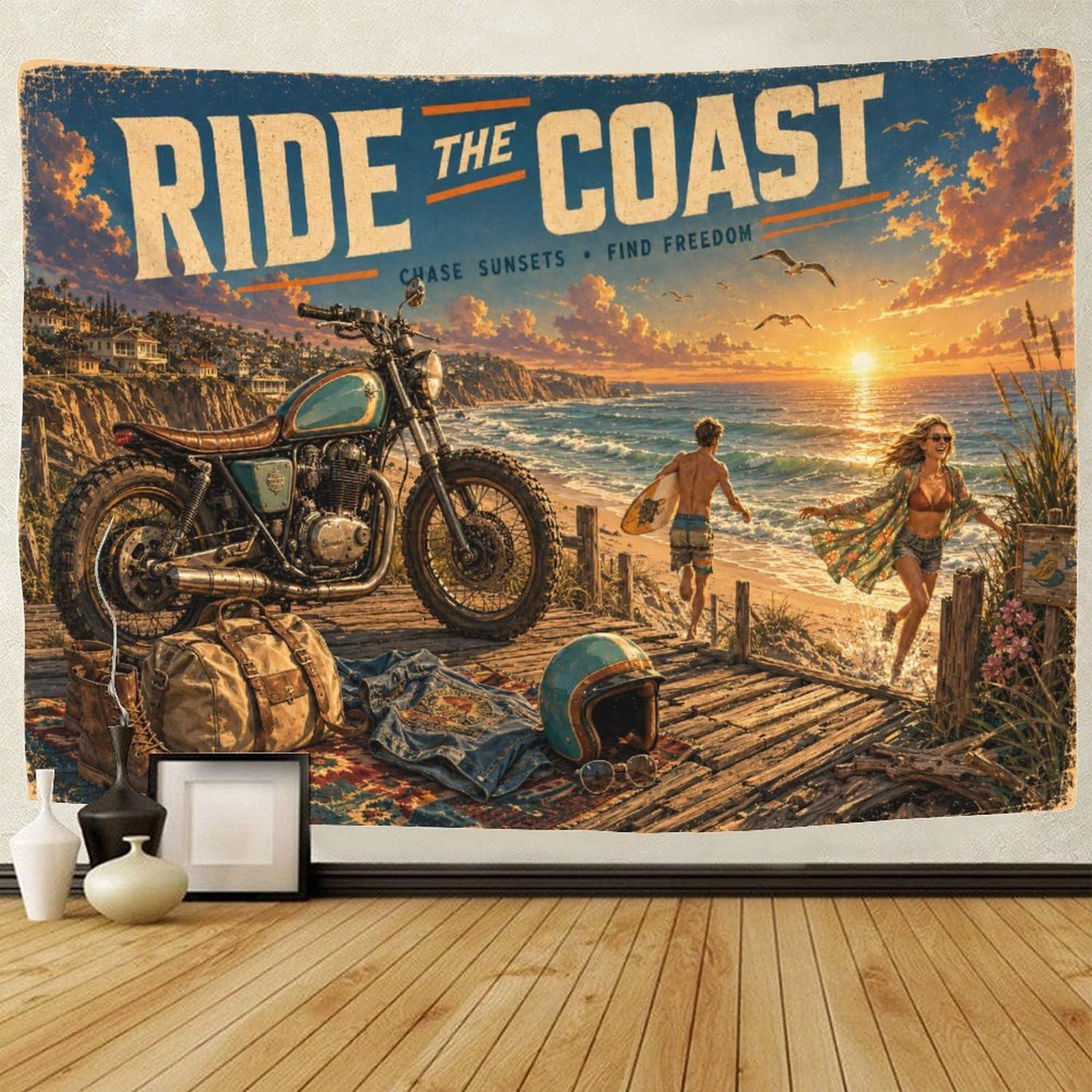 GPMNBCXZK Motorcycles And Beaches Wall Hanging Decor 3D Print Wall Tapestry Tapestries Home Decoration Curtain Bedroom Dorm 180cmx230cm