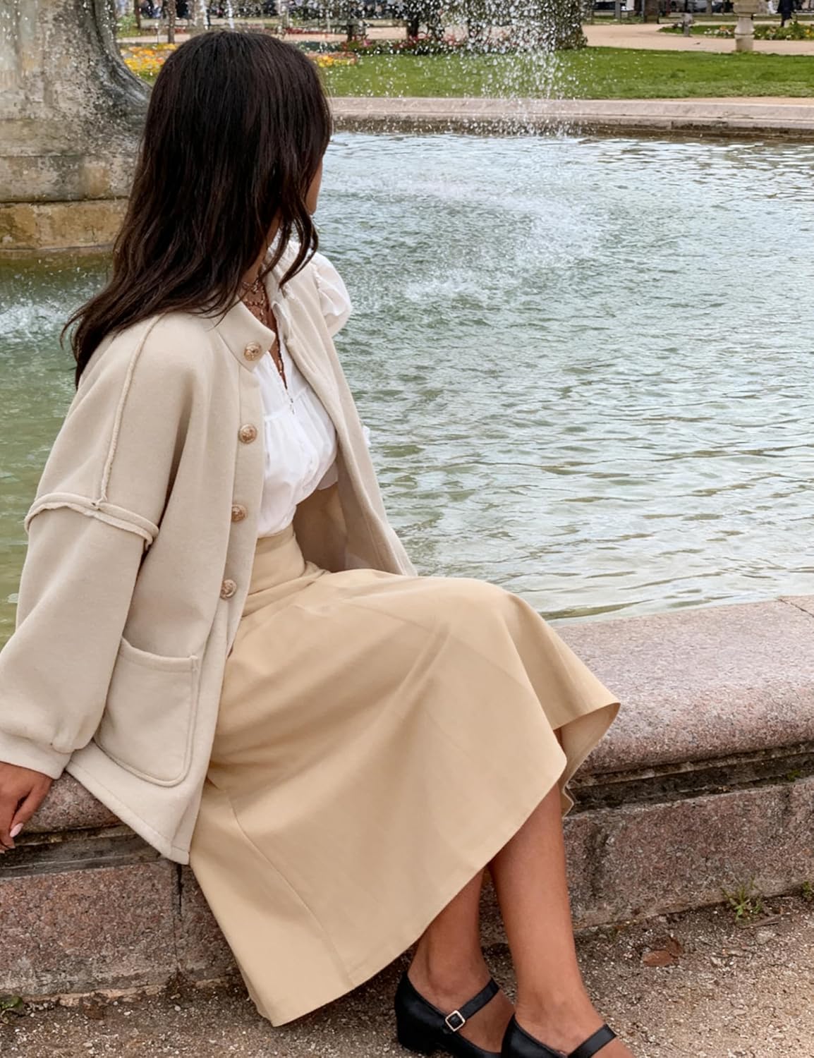 Faleave Women's Oversized Button Down Jacket Lantern Long Sleeve Coat Fall Winter Mock Neck Casual Outerwear with Pockets - Image 5