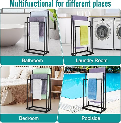 Miniatura 7 de Toallero de pie independiente, toallero de acero inoxidable de 3 niveles para baño, toallero independiente para toallas de baño, toallas de baño,