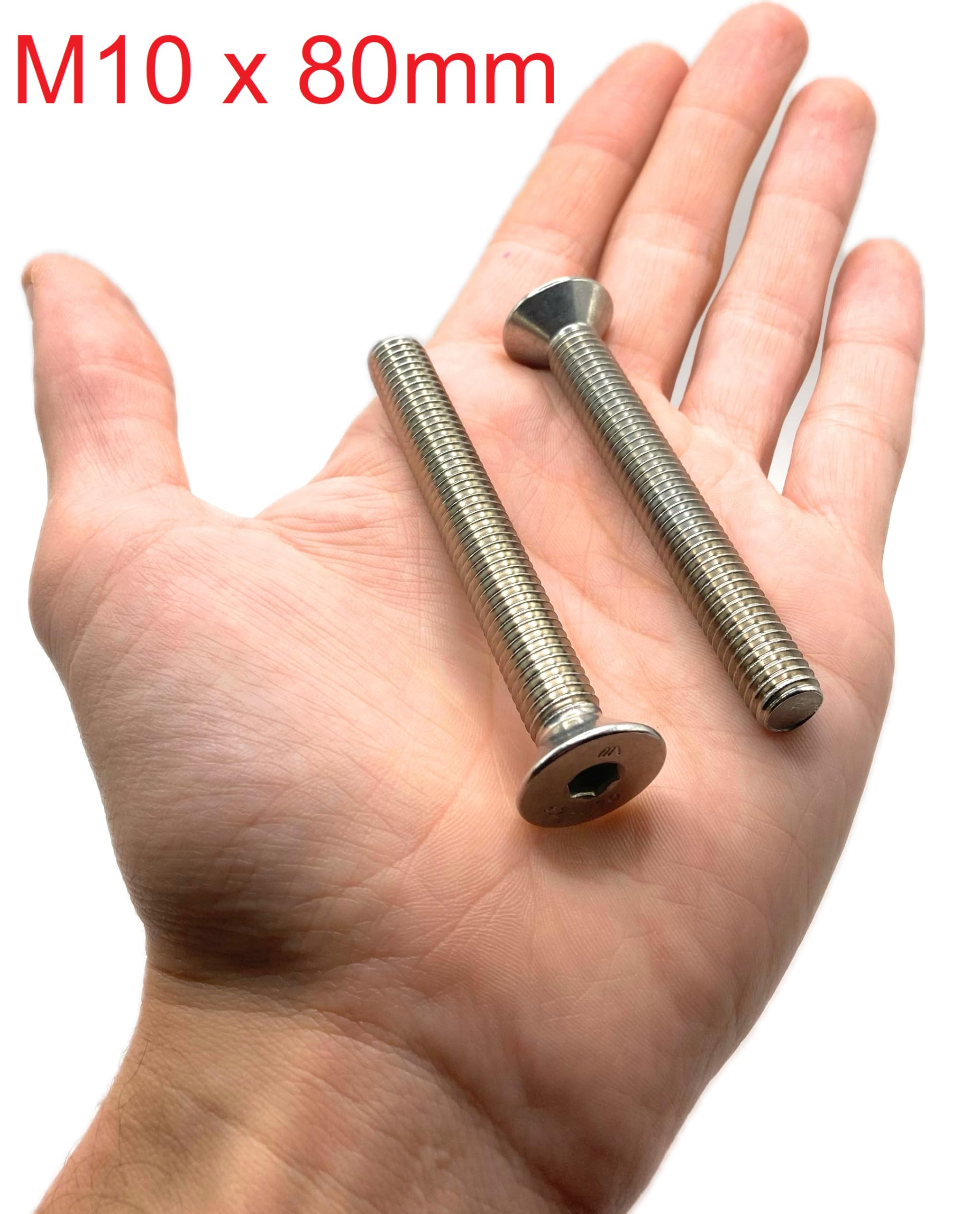 Screws Stainless Steel M10 x 80 mm Countersunk Head BTR Diameter 10 x 80 mm Screws M10 x 80 mm FHC Allen Key Stainless Steel A2-70 (V2A/304) ISO 10642 / DIN 7991: Pack of 50 ProRaje - Image 2