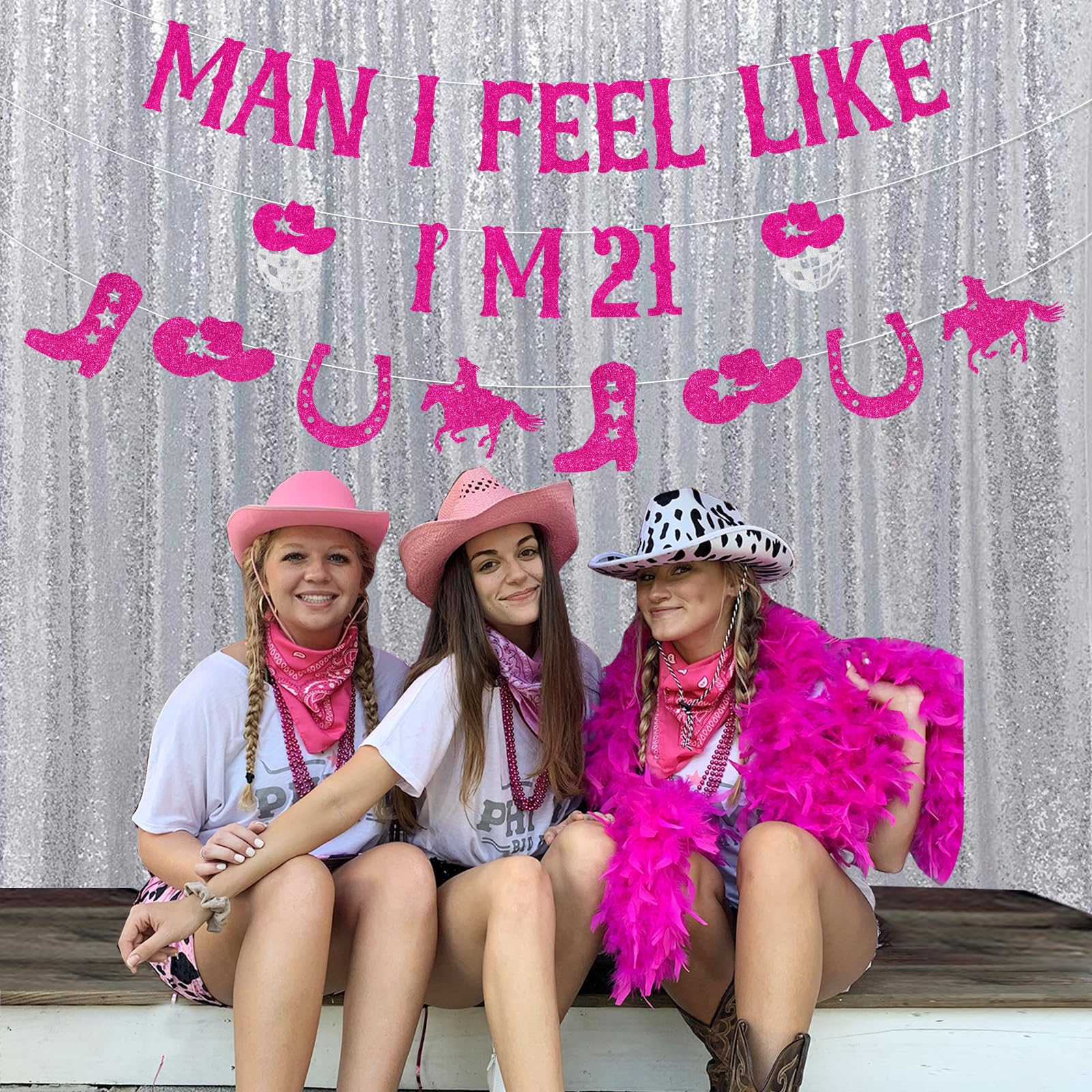 Amazon.com: Sursurprise Cowgirl 21st Birthday Decorations, Man I Feel Like  I'm 21 Banner for Western Disco Cowgirl Twenty One Birthday Party Supplies  : Home & Kitchen