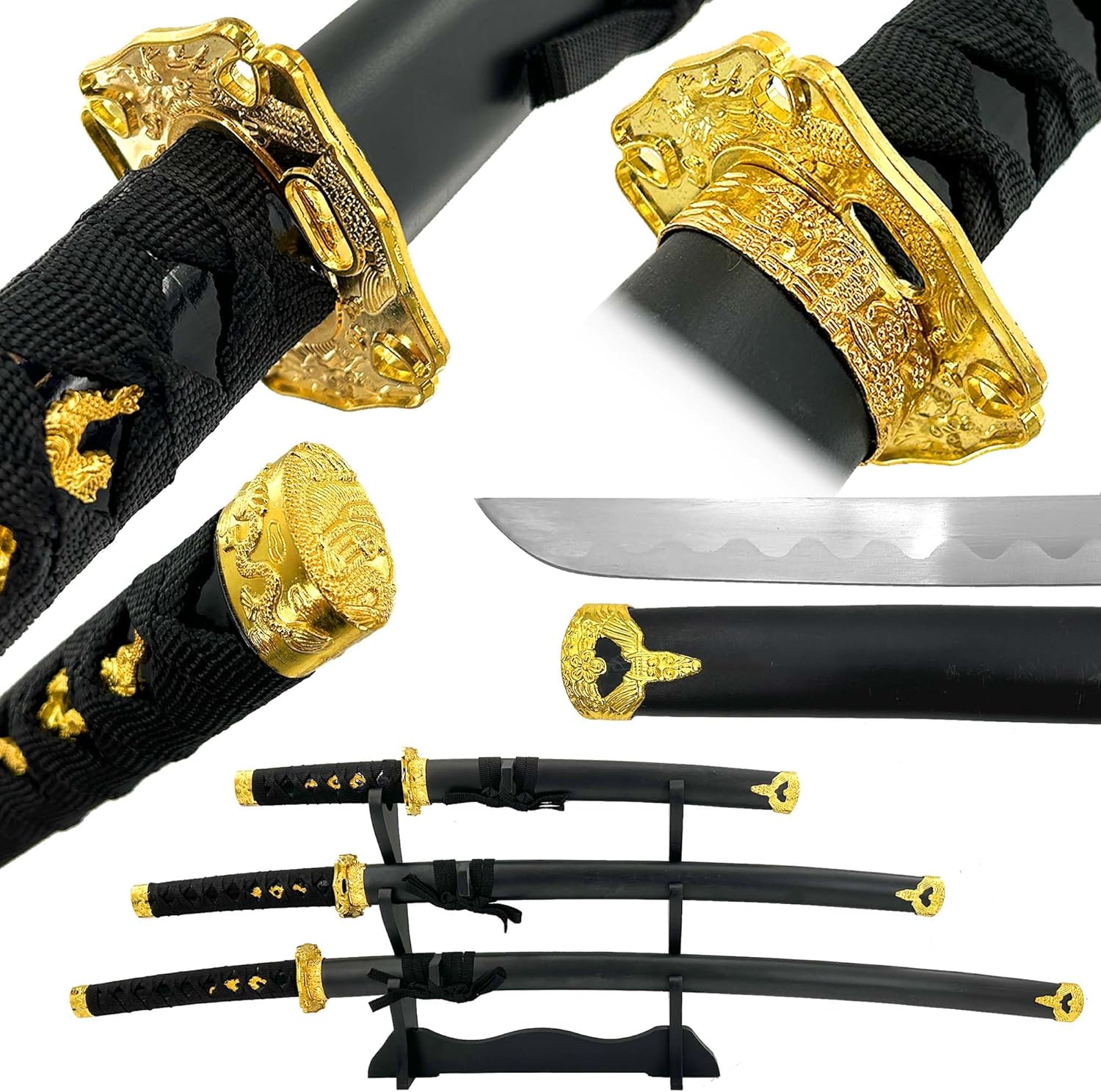 MedievalDepot Anime - Dragon Katana Sword Set and Ornate Scabbards | Samurai Sword Set with Intricate Dragon Designs