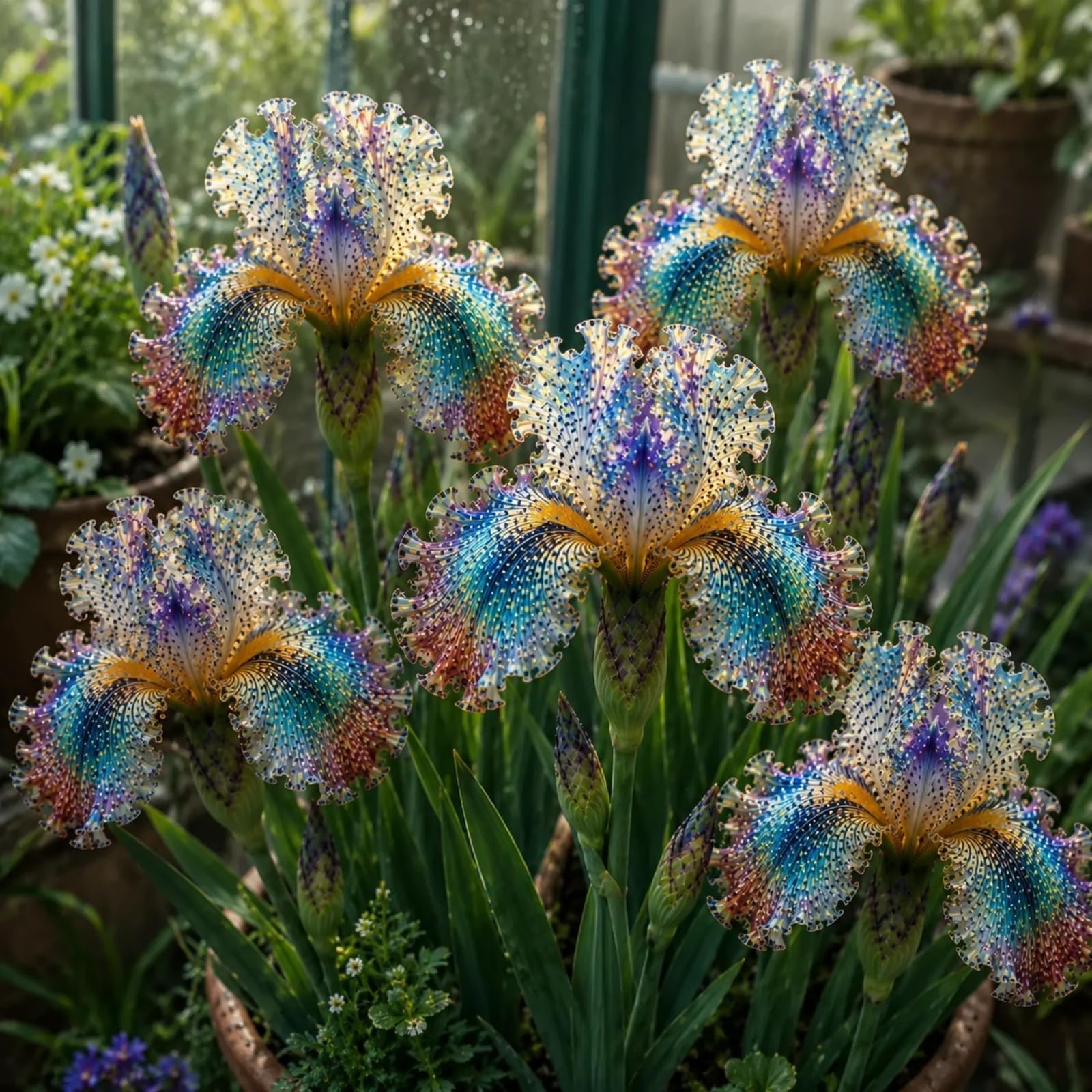 Perennial Peacock Eye Iris for Planting Now UK,Hardy - Easy Plant-Professional for Beautiful Garden Displays-4 Bulbs-Color-i