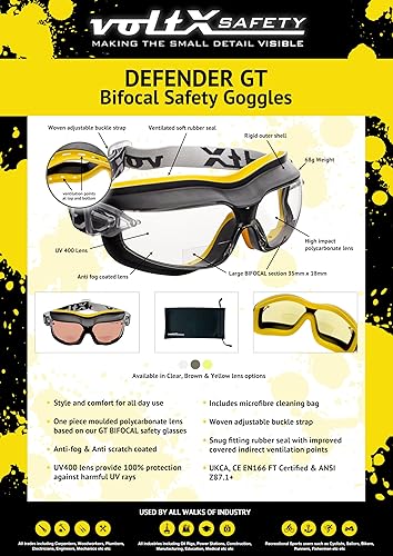 Miniatura 15 de voltX GT ADJUSTABLE Bifocal Reading Safety Glasses (Clear Lens +1.0), ANSI Z87.1+ & CE EN166FT, Anti fog coated, UV400 Lens, Scratch resistant, Tilt