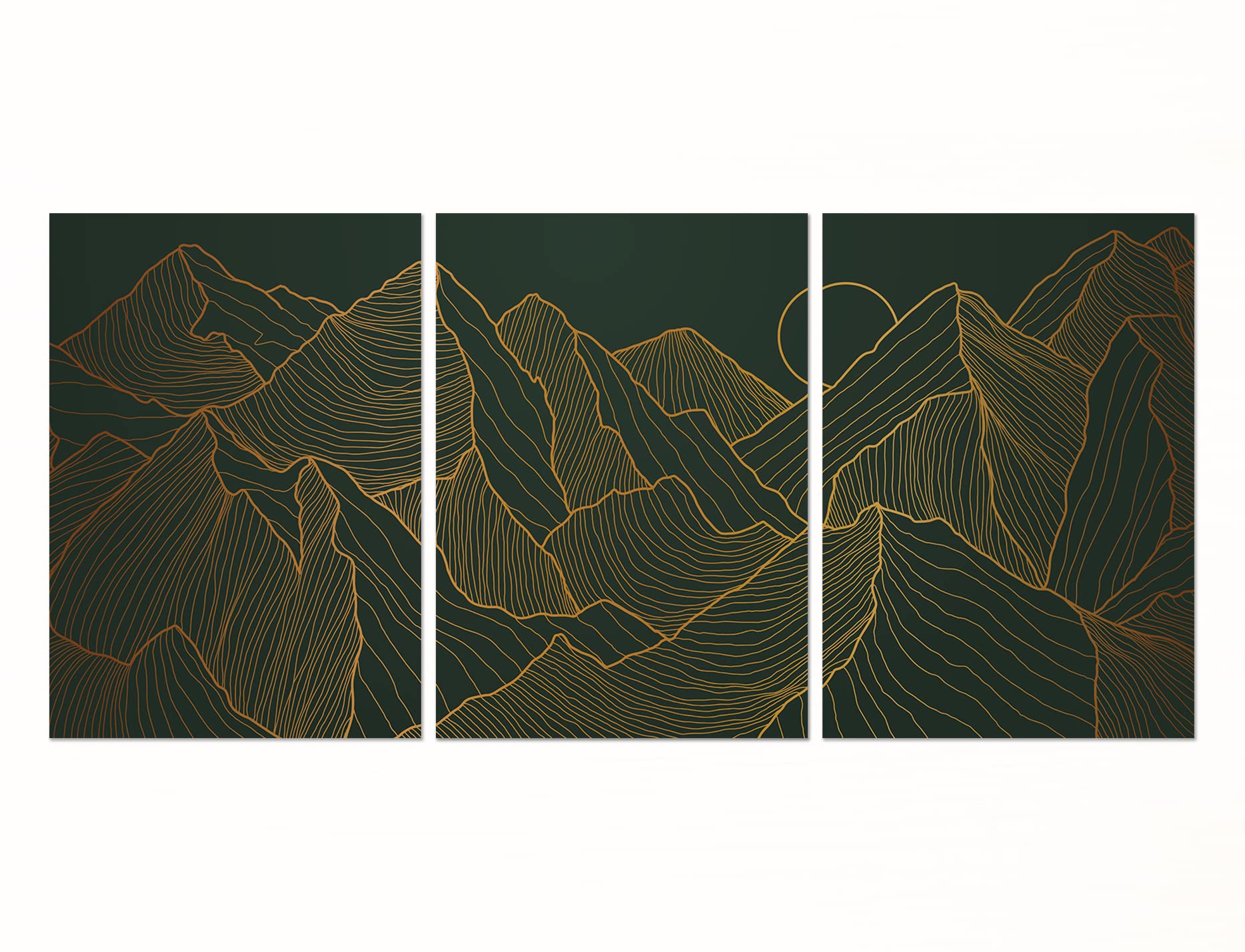 Cartel de montañas verdes para salón, juego de 3 impresiones abstractas A3 en retrato