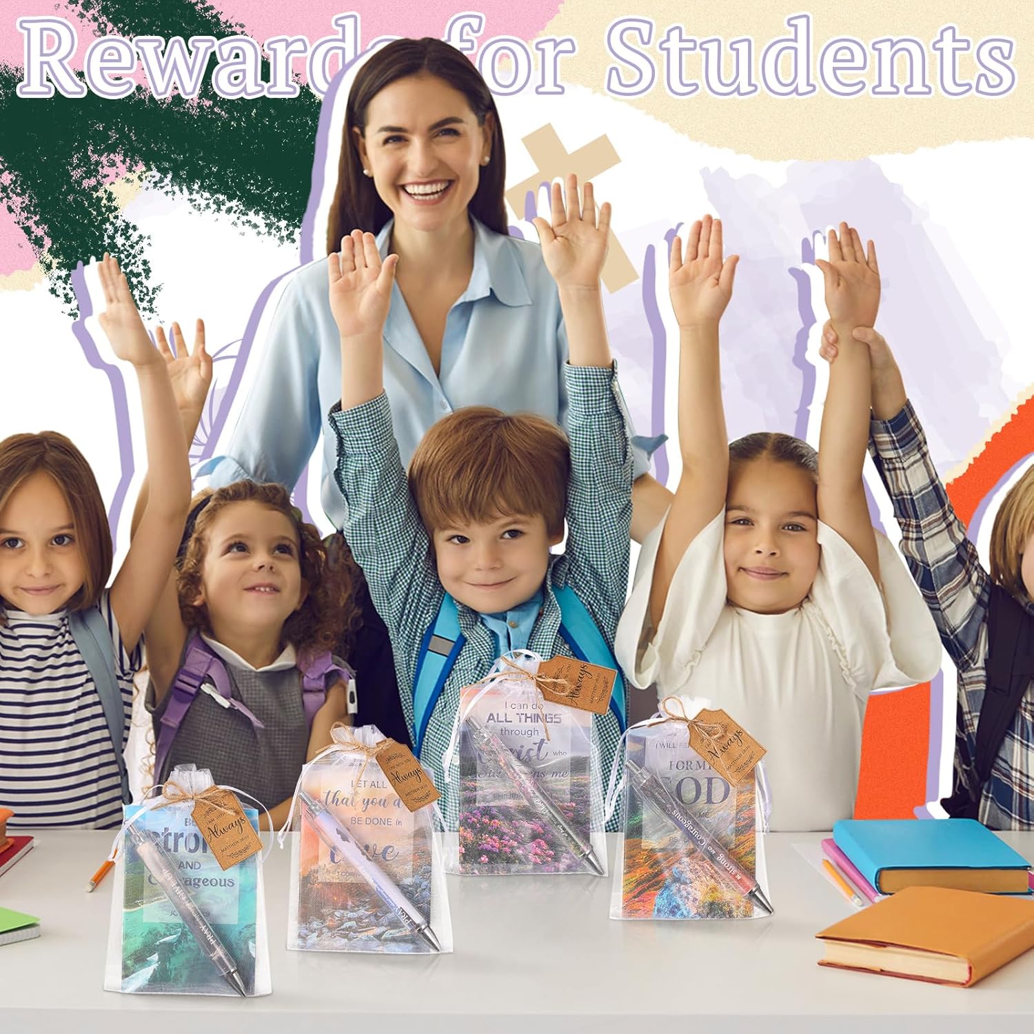 200 Pcs Christian Gifts Bulk Sets Bible Verse Religious Ballpoint Pen and Notebook Gift Set with Thanks Tags Organza Bag Gift Bulk for Women Church Christian Party Favors(Bright Color,Scenery) - Image 4