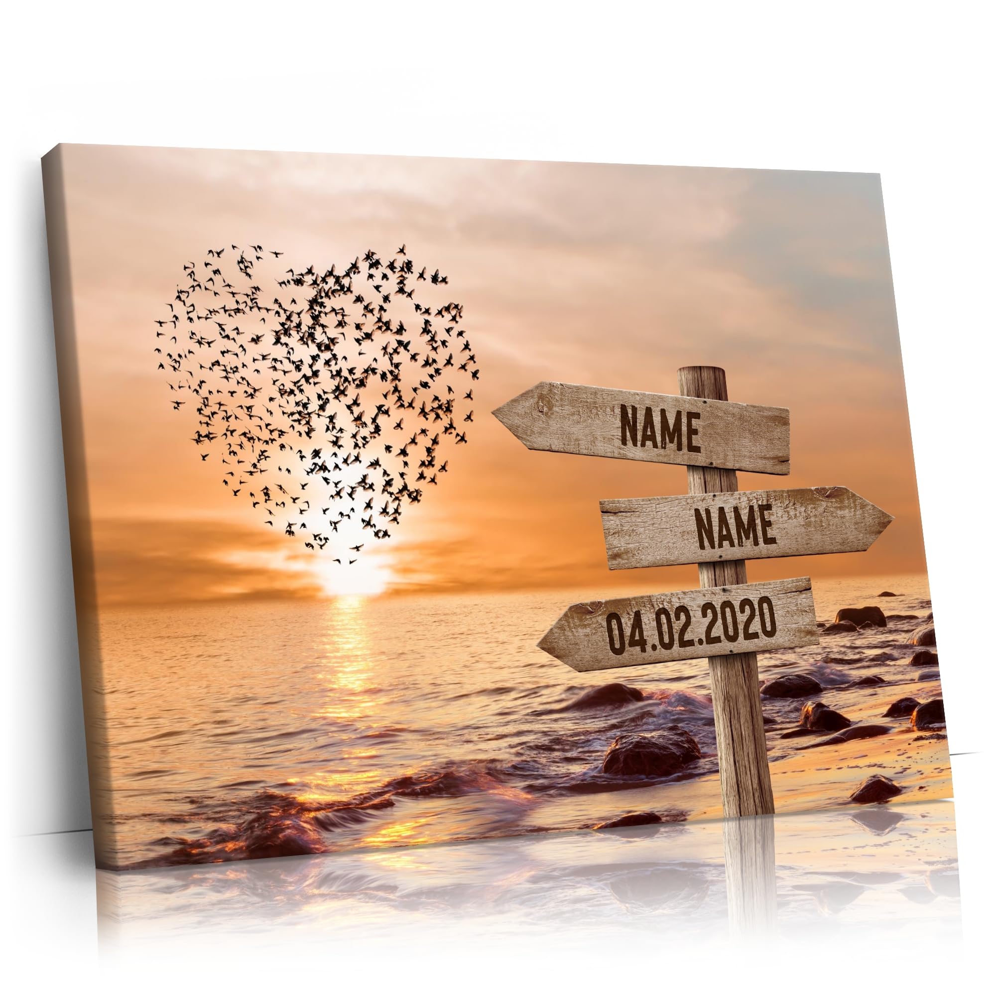 Liebesleinwand Das sind wir Leinwand: Sonnenuntergangsliebe | Leinwandbild mit Namen und Datum | Wandbild gestalten | Jahrestag Geschenk für Frau Freundin Mann Freund