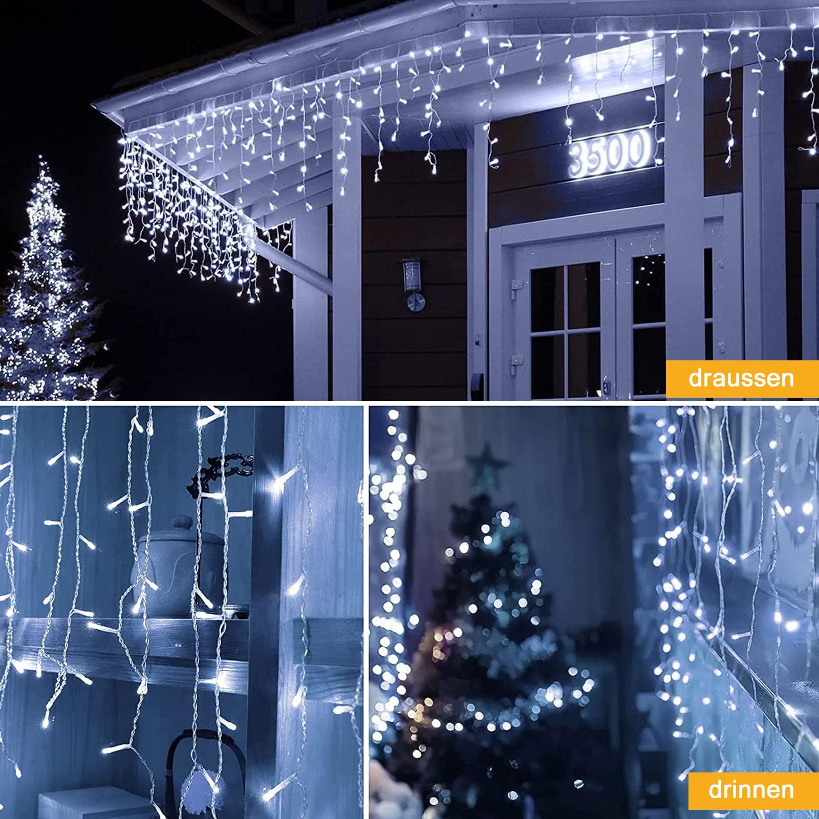 Eisregen Lichterkette Außen, LED Lichtervorhang mit Timer, IP44 Wasserdicht 8 Modi für Innenausstattung Außenbereich Schlafzimmer Hochzeit Weihnachten Party(Kaltweiß, 15m, 600 LED)