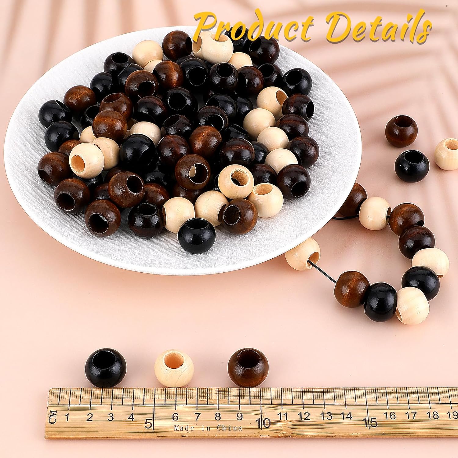 100PCS Wooden Beads, 20mm Brown Wooden Macrame Beads, Large Hole Round Craft Beads in 4 Colors, Wooden Craft Beads for Home Decor Garlands DIY Crafts Bracelet Necklace Making Supplies (100) - Image 3