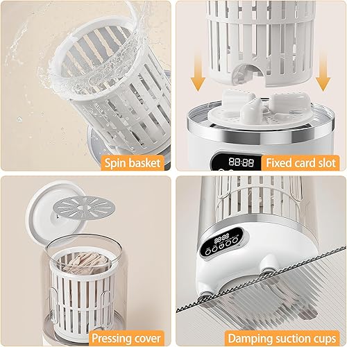 Miniatura 4 de Lavadora portátil 3 en 1, mini lavadora inalámbrica de 3 litros con cesta giratoria, 3 modos de lavadora de 3000 mAh para calcetines, ropa interior,