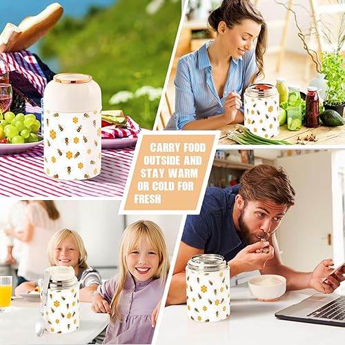 Miniatura 7 de MCHIVER Bees Food Jar with Spoon Stainless Steel Vacuum Insulated Food Container 17 oz Food Flask for Hot Food
