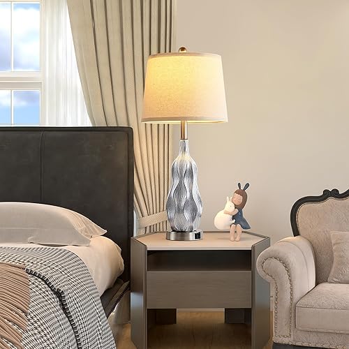 Miniatura 4 de Juego de 2 lámparas de cerámica de 28 pulgadas con control táctil, lámpara de mesa grande con 2 puertos USB, lámparas de mesa modernas para sala de