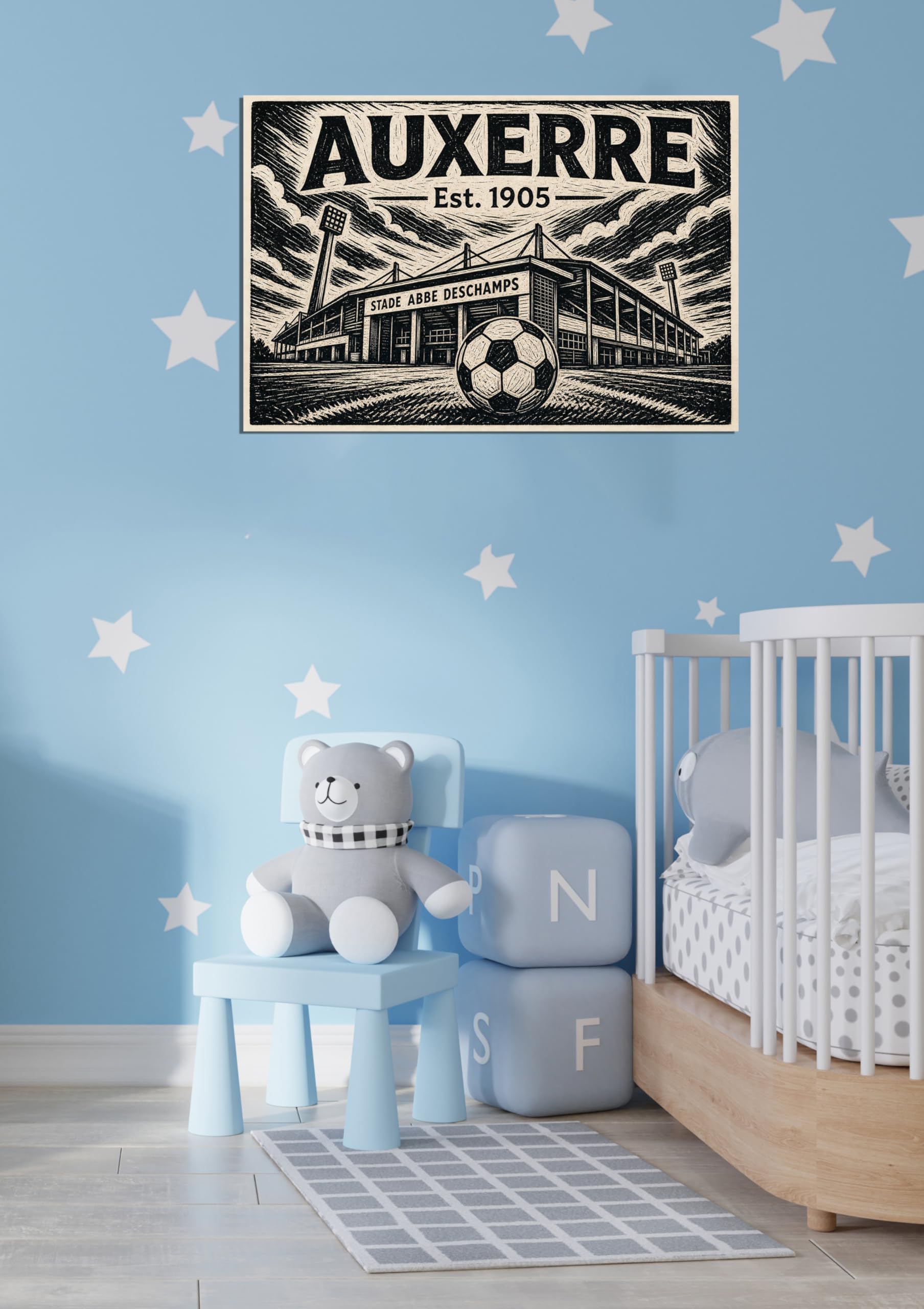 Auxerre Kunstdruck auf Leinwand, Fußball-Design, Stadion-Heimdekoration, 61 x 91,4 cm, Weiß und Blau