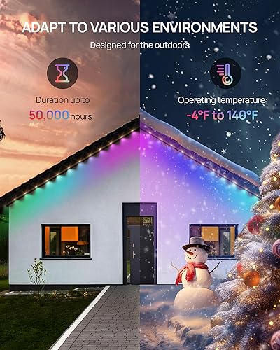 Miniatura 7 de VCOKEN Luces permanentes para exteriores, 63.6 pies con 36 luces LED de Navidad para exteriores con control remoto de aplicación, modos de escena de