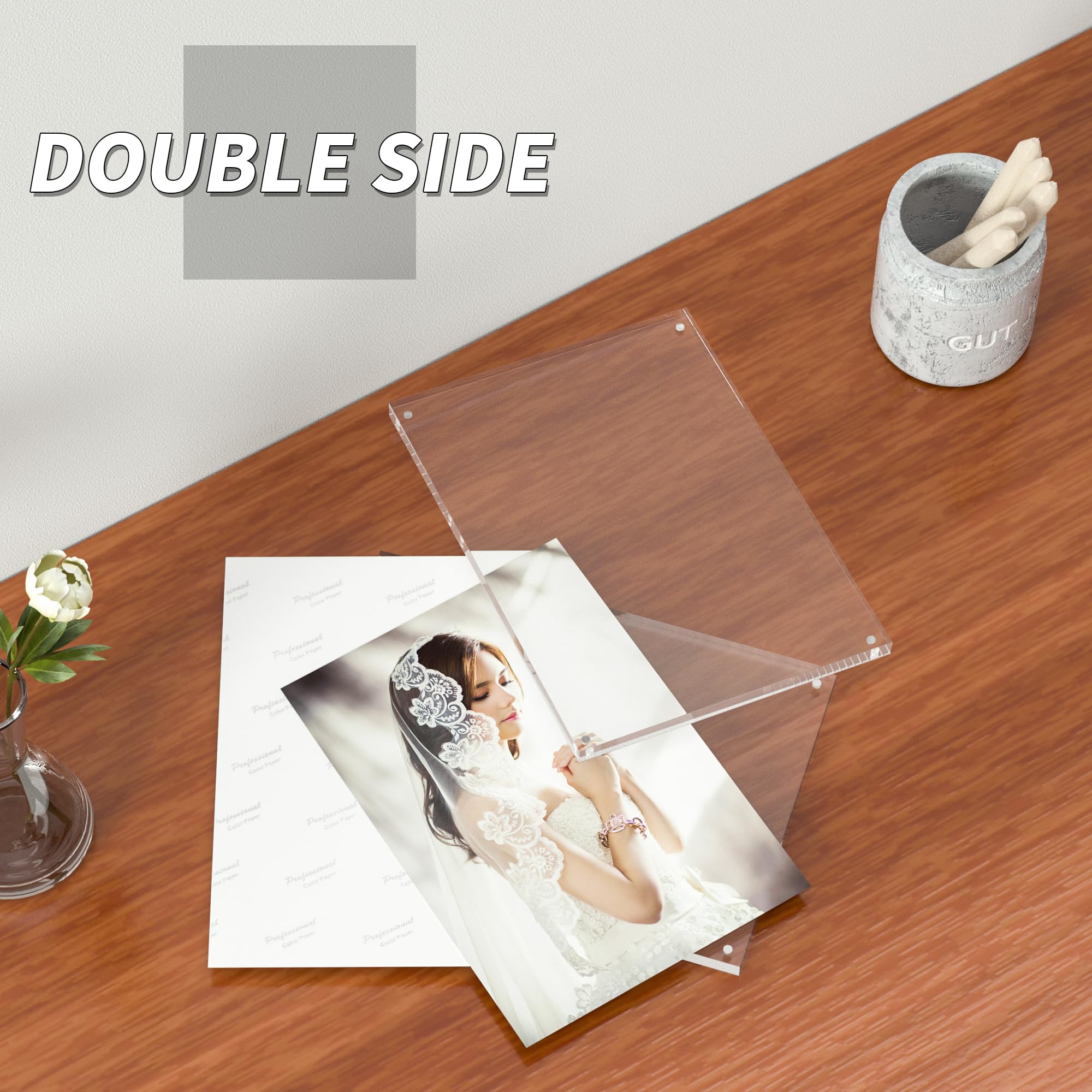 Sezanrpt Acrylic Picture Frames A4 Size, Perspex Photo Frame for Wedding Pictures Tabletop Freestanding Certification Frame 12mm + 12mm - Image 4