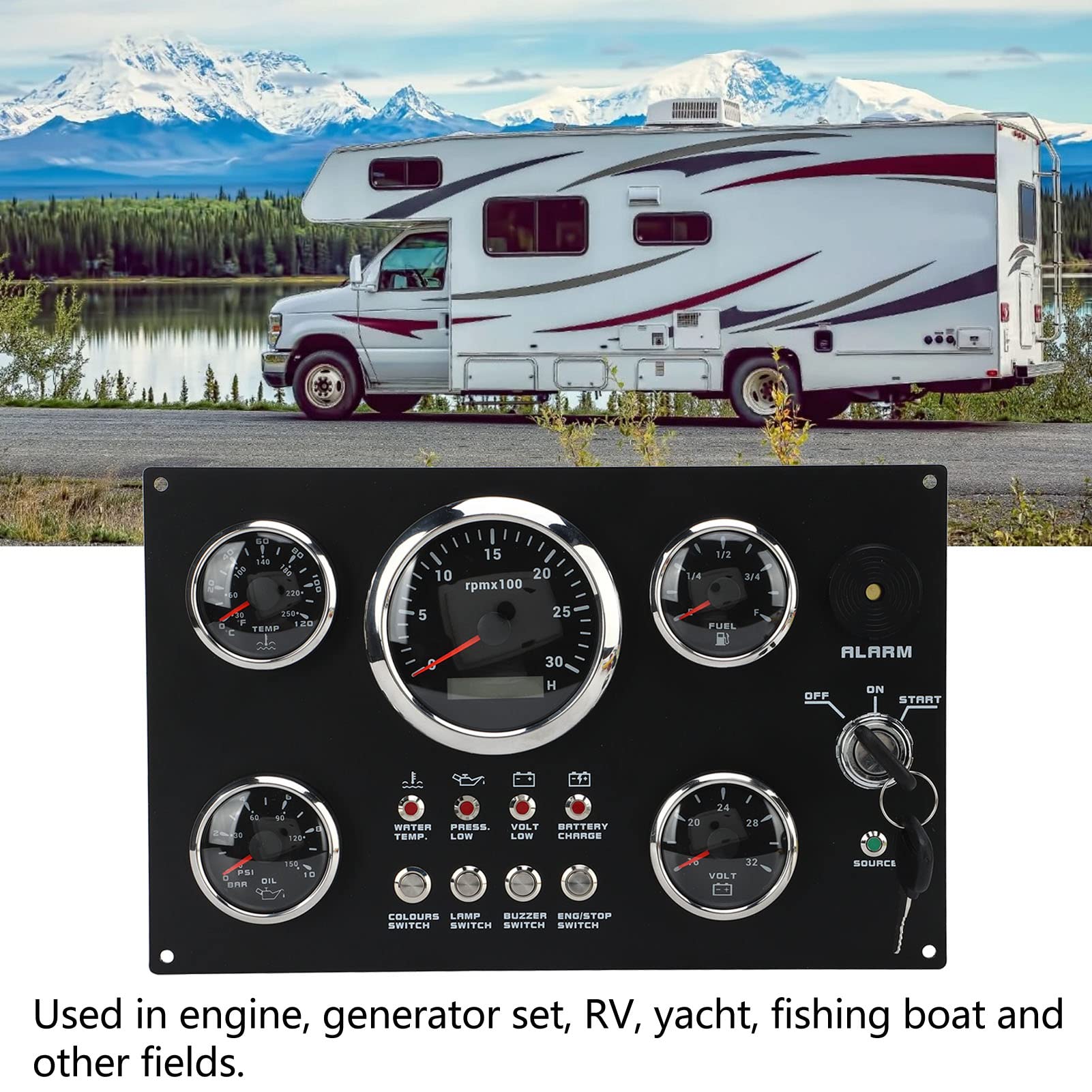 Set 5 Manometri Per Barche 12V - Livello Olio, Temperatura, Pressione, Giri Motore