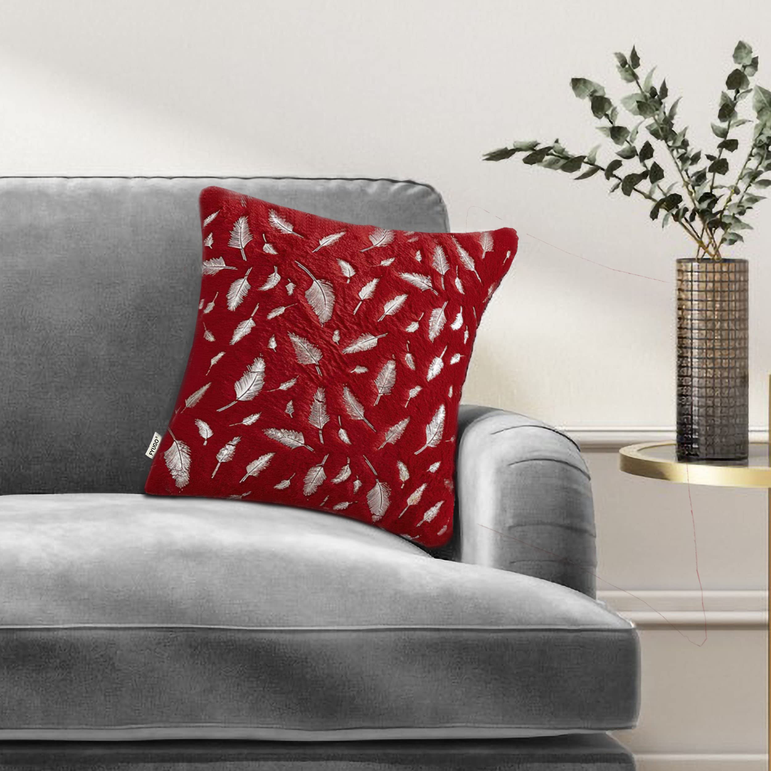 FYUGO Decorative Square Throw Pillow Covers Set with Fur and Gold Leaves for Home Decoration, Bed, Sofa, Couch, Living Room (RED, 1) (B096FYPHQY) Amazon Price History, Amazon Price Tracker