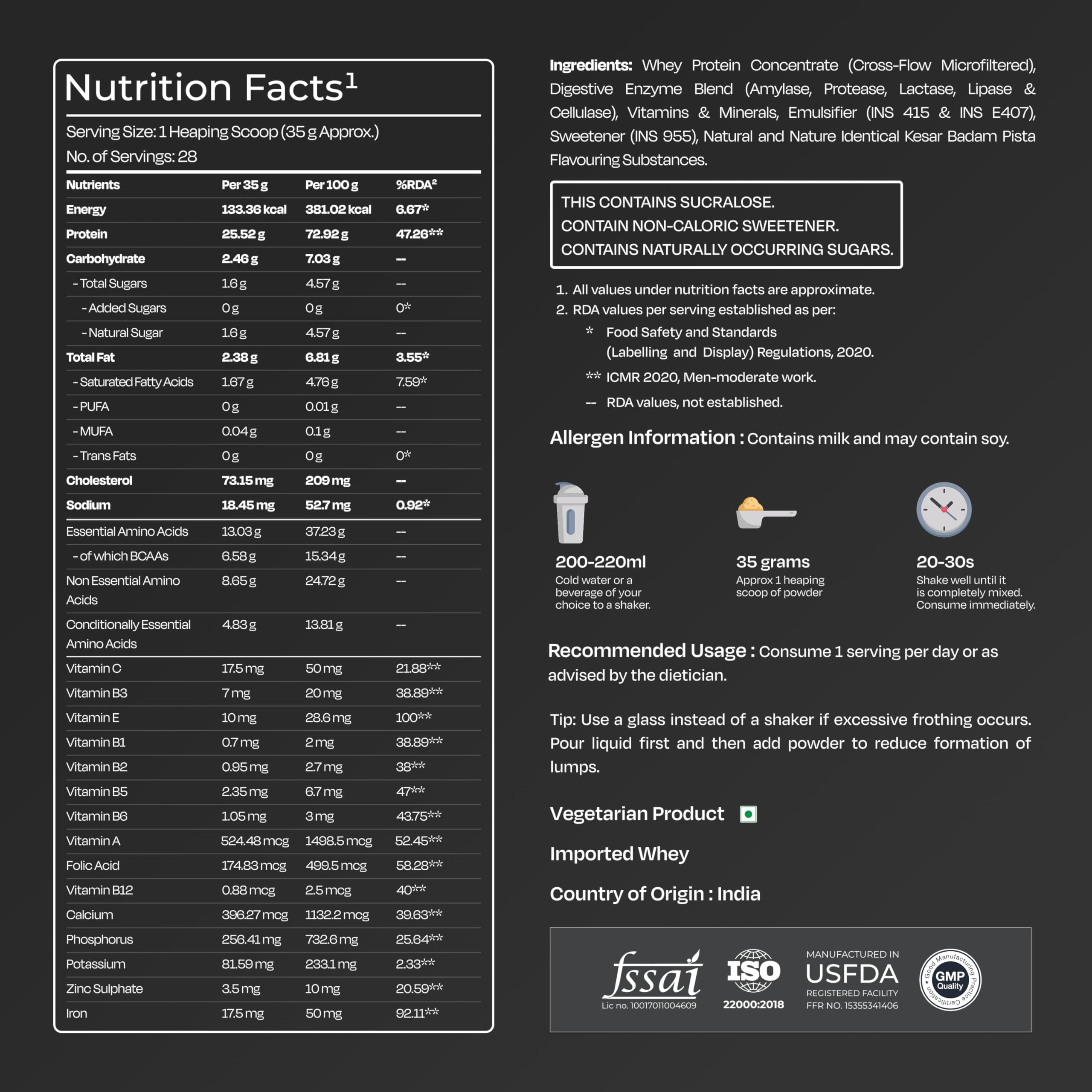 Nutrabay Gold Whey Protein Concentrate with Digestive Enzymes & Vitamin Minerals 25g Protein – Muscle Support & Recovery – 1kg, Kesar Badam Pista | Trustified Certified Authentic 4