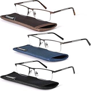EYEGUARD 3 Pack Blue Light Reading Glasses Men Stylish Metal Half Frame Readers Spring Hinge Computer Eyeglasses