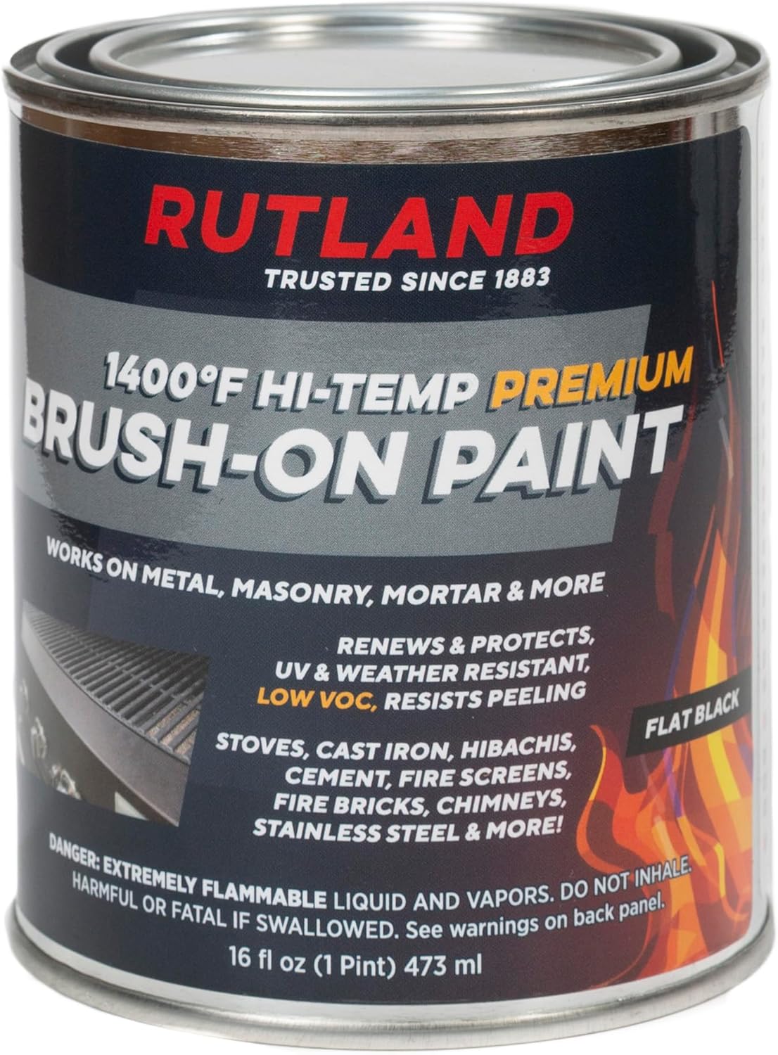 Rutland 81V Premium 1400°F Hi-Temp Brush-On Paint, 16 oz, Black