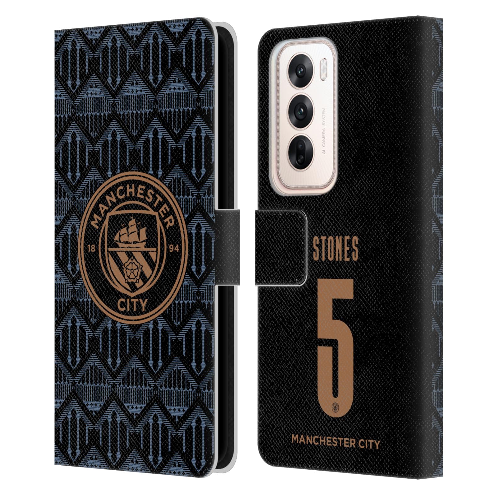 Head Case Designs Officially Licensed Manchester City Man City FC John Stones 2020/21 Players Away Kit Group 2 Leather Wallet Case Compatible with Oppo Reno12 5G