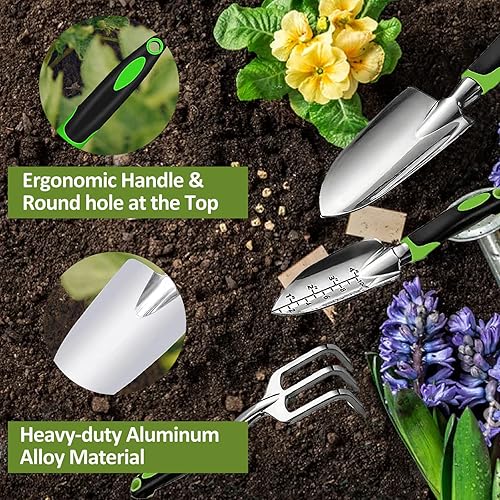 Miniatura 7 de Juego de herramientas de jardín, herramientas de jardinería de 3 piezas, incluye paleta de jardín, paleta de trasplante y rastrillo de mano