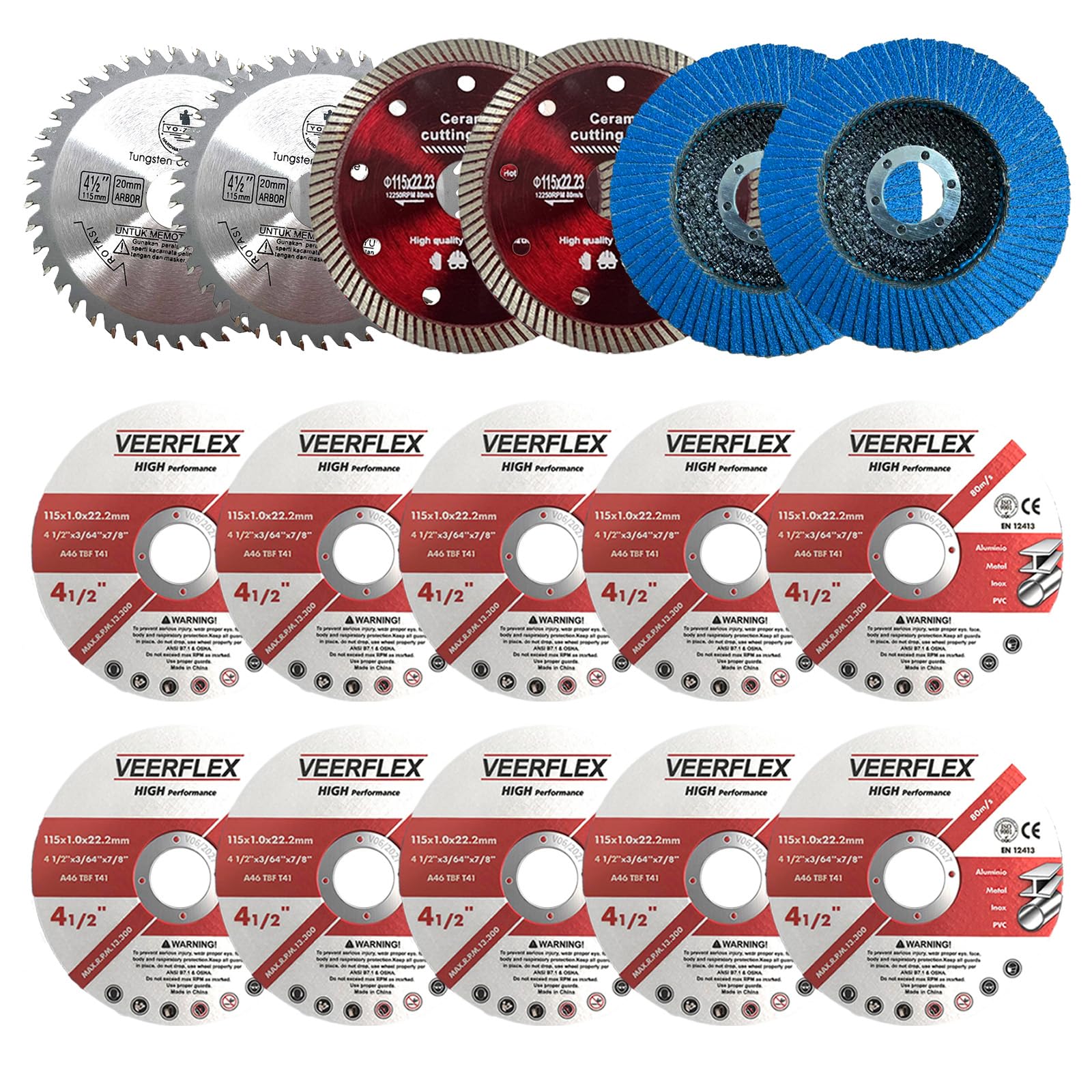16 dischi da taglio da 115 mm, dischi per smerigliatrice angolare, dischi da taglio in metallo da 115 mm per smerigliatrice angolare, metallo, pietra, legno, piastrelle di ceramica, rettifica, 115 x