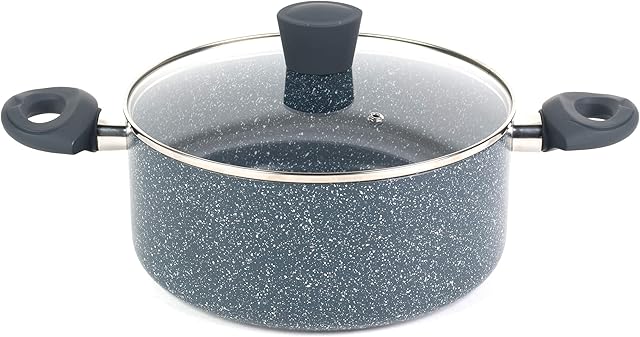 Russell Hobbs RH00849EU Stockpot With Lid, Non-Stick Induction Suitable Cooking Pot, Pressed Aluminium, PFOA-Free, Soft-Touch Handles, For Stews/Soups, Nightfall Stone Collection, Blue Marble, 24cm