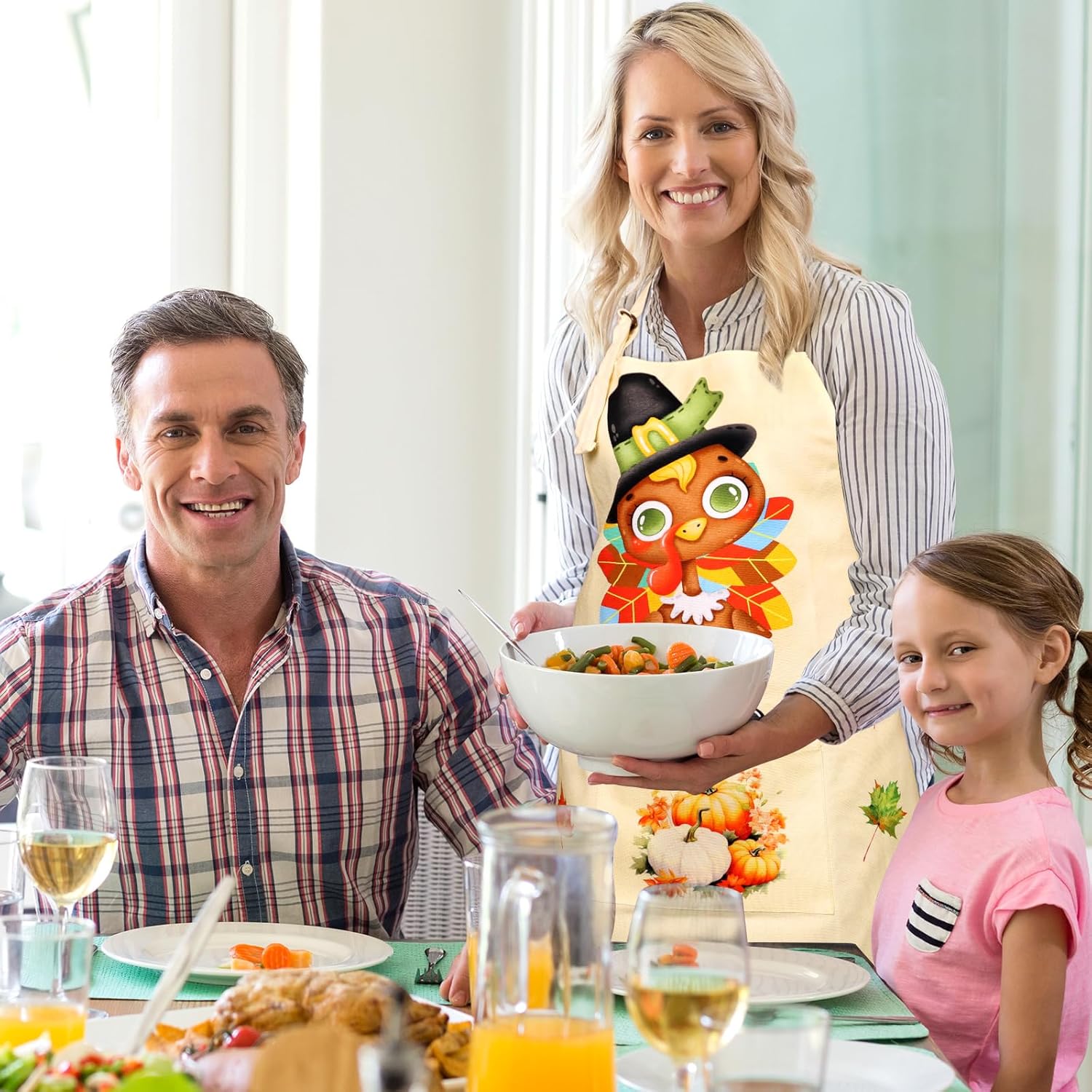 ceiba tree Thanksgiving Turkey Apron Fabric Cotton Fall Kitchen Cooking Baking Chef Apron Pocket 1 Pcs 1 Size Fit Most Adults Unisex - Image 6