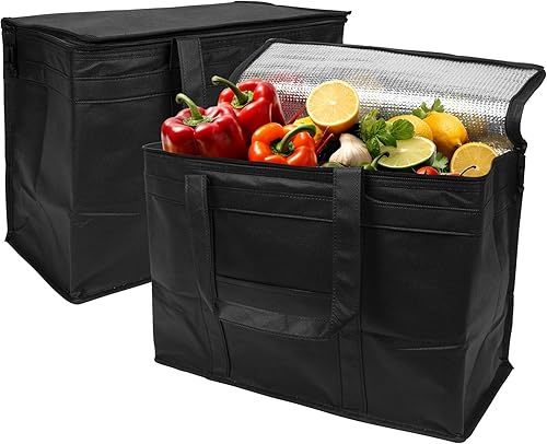 APQ Supply Bolsa de entrega de alimentos aislada negra, bolsas de comestibles aisladas con cierre superior, bolsa de catering para entregas de