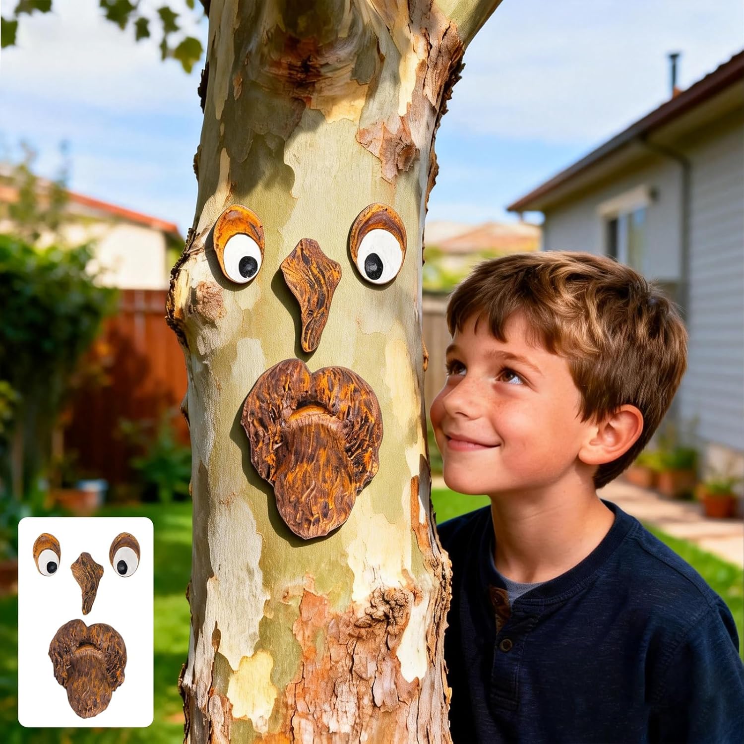 4 Pack Tree Faces Decor Outdoor, Tree Face Outdoor Statues Old Man Trees Hugger Yard Art Garden Decoration with 16 Screws, Trees Decorations Outdoor for Halloween Easter Spring Decoration