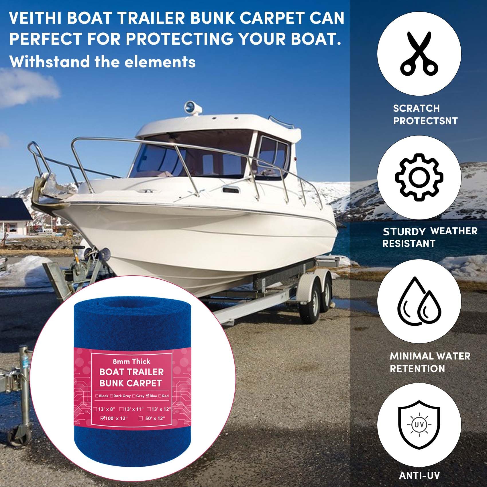 Snapklik.com : Boat Trailer Bunk Carpet Blue,12 Inch X 100 Feet Boat ...